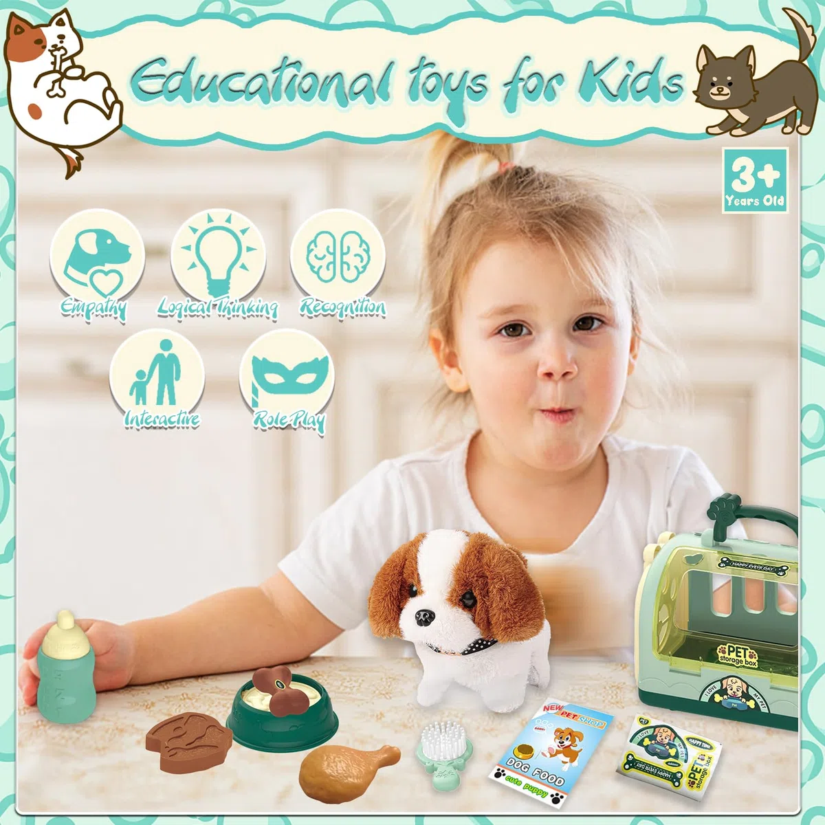 STAY GENT Cane Giocattolo Kit Valigetta Dottoressa Bambina Cagnolino Che Abbaia e Cammina 12Pezzi Peluche Cane Robot Pet Alimentazione Talk Gioco Regalo Giochi Bambini Bambina 2 3 4 5 6 7 Anni Femmina