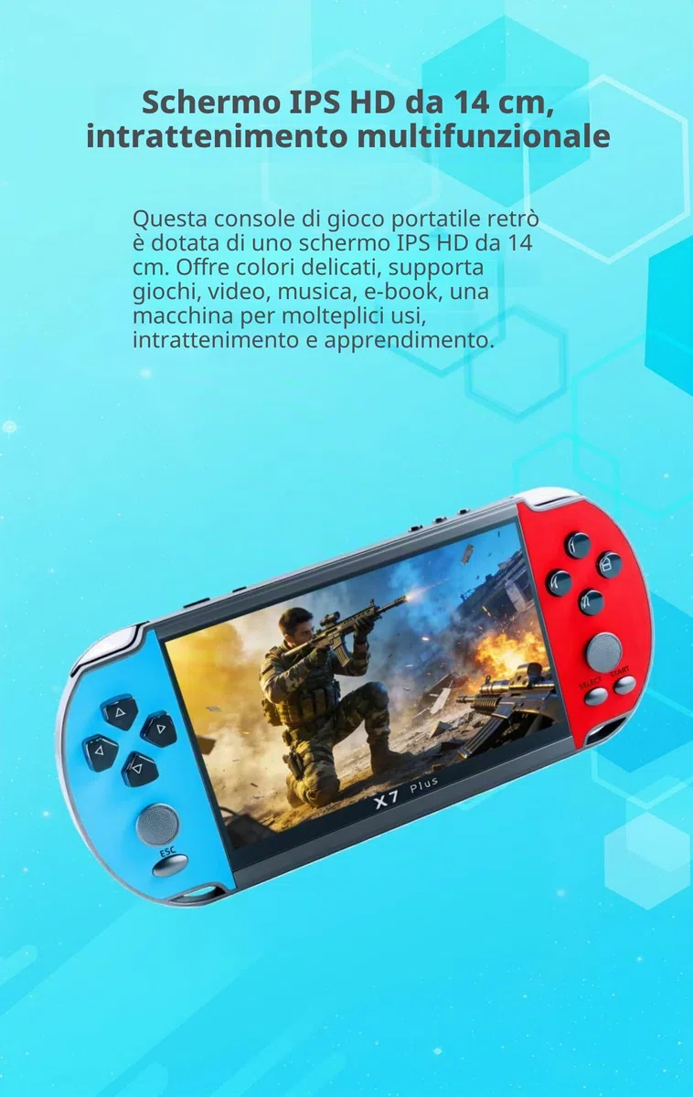 Console di gioco portatile LCD da 5,5" YHFITN, con giochi integrati, supporto per più emulatori, multimediale ricaricabile e connessione TV, giocattoli da viaggio, regali di compleanno
