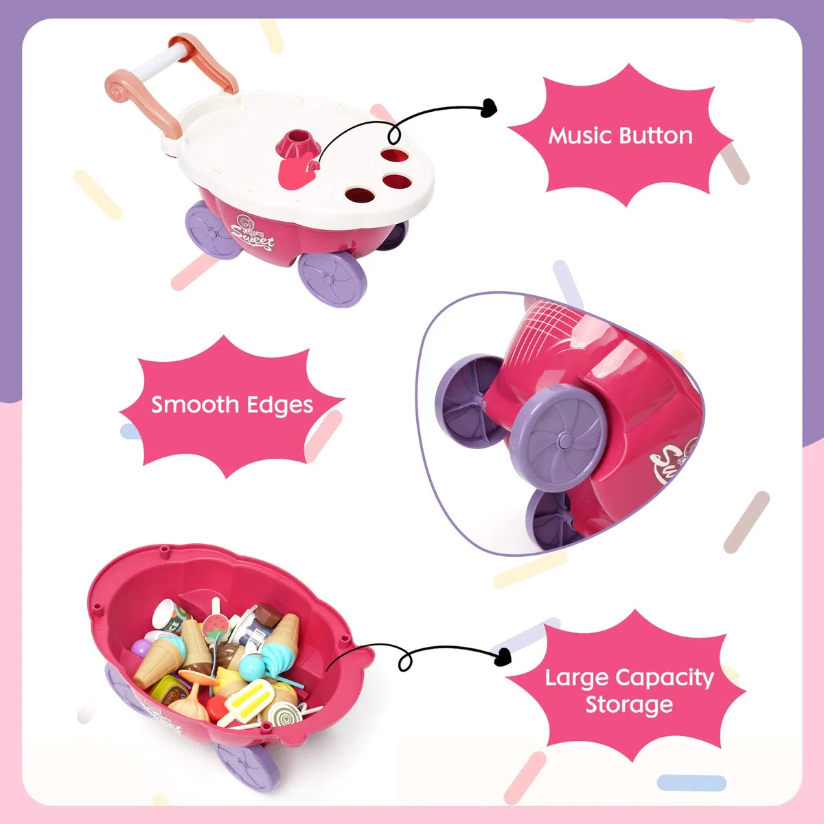 Set di Giocattoli per Gelato, Carretto dei gelati Carretto dei gelati per bambini, Carrello Gelatoper Contatore per Gelato, Giochi di Ruolo Regalo per Bambini 3+ Anni Ragazzi e Ragazze