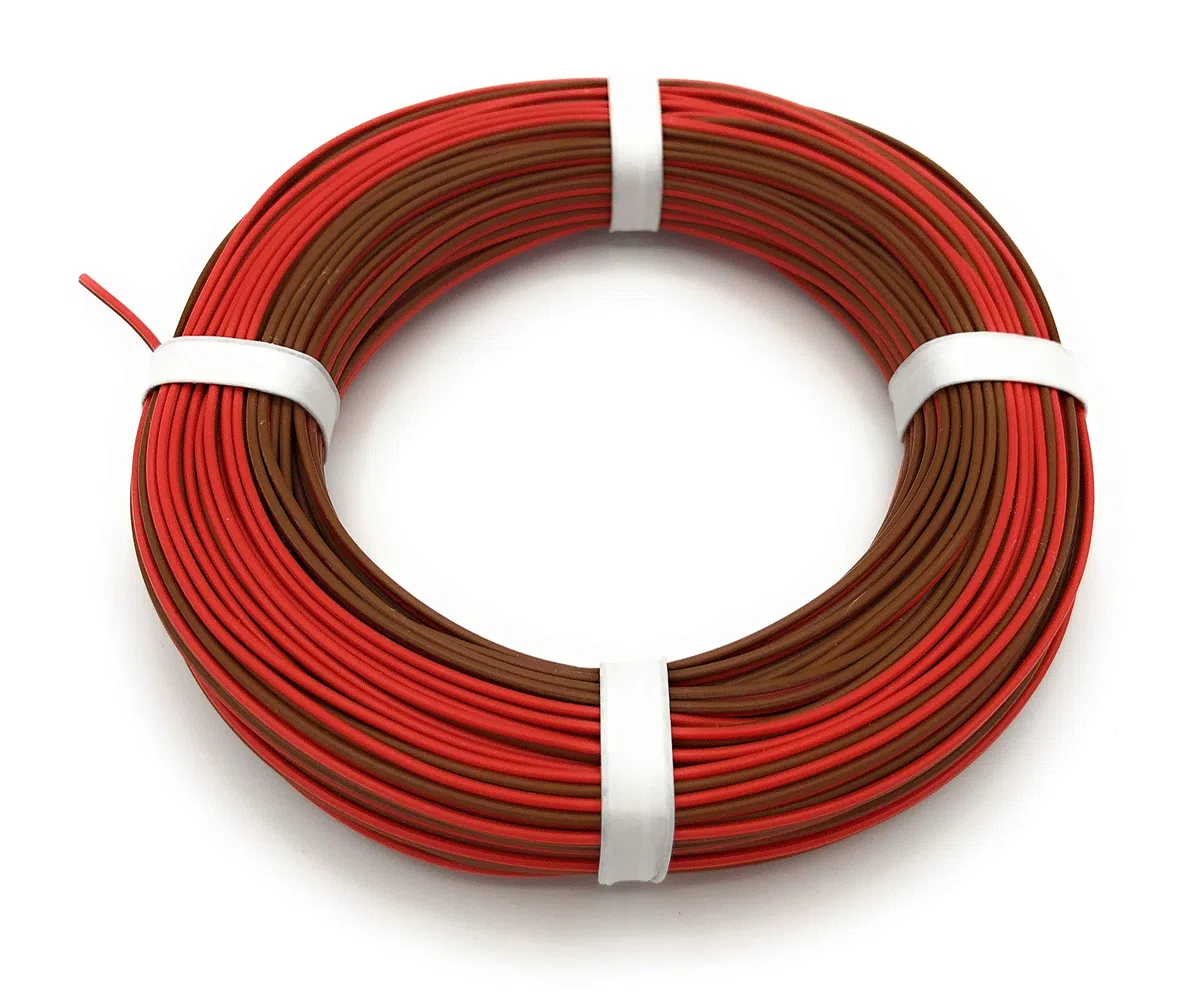 L2218/25 - Cavo in rame 2 x 0,14 mm² (1 x 18 x 0,10 mm) - Doppio cavo - 25 m anello (rosso/marrone)