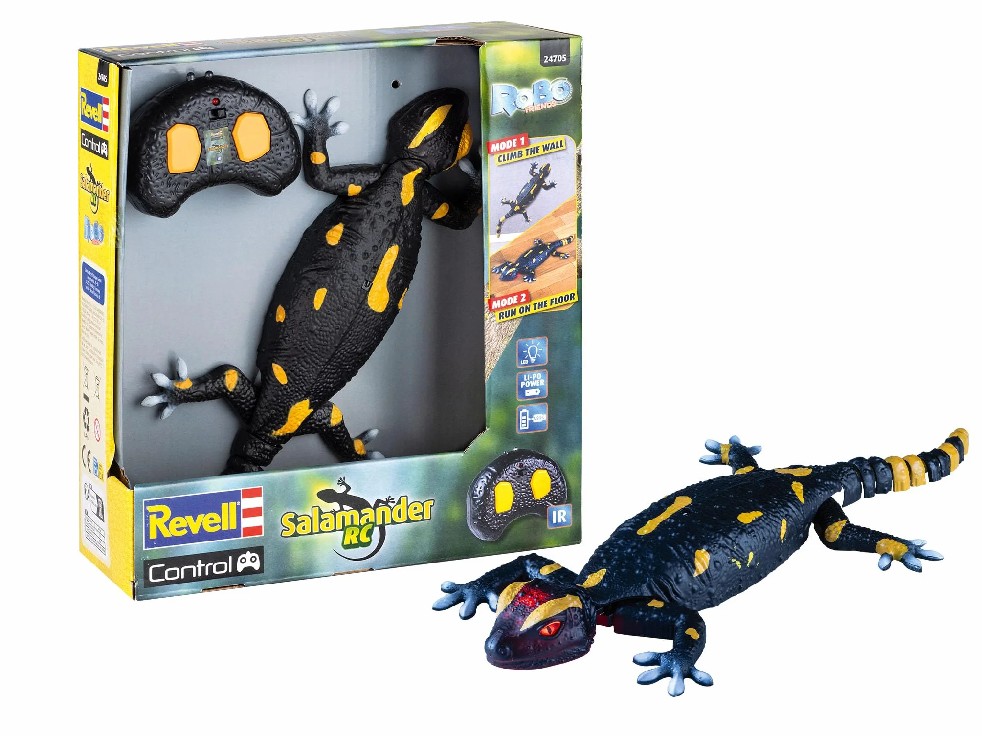 Revell Control Robo Friends RC Salamander, con modalità di arrampicata e corsa a pavimento, con controllo a infrarossi e potente batteria agli ioni di litio