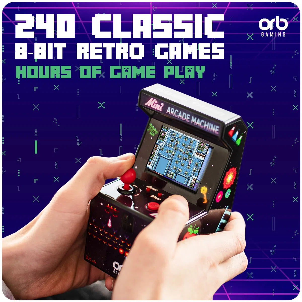 Mini macchina arcade, 240 giochi integrati, giochi arcade retrò a 8 bit, schermo a colori da 2,5", joystick a 8 direzioni, 2 pulsanti, controllo del volume, regalo perfetto - ThumbsUp!