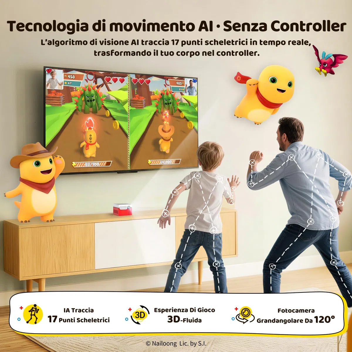 Kinhank MotionX Console di Gioco per Bambini e Famiglie, Console Videogiochi TV con Rilevamento del Movimento AI con 40+ Giochi Interattivi, Aggiornamenti Mensili, Plug & Play Game Console, Regalo