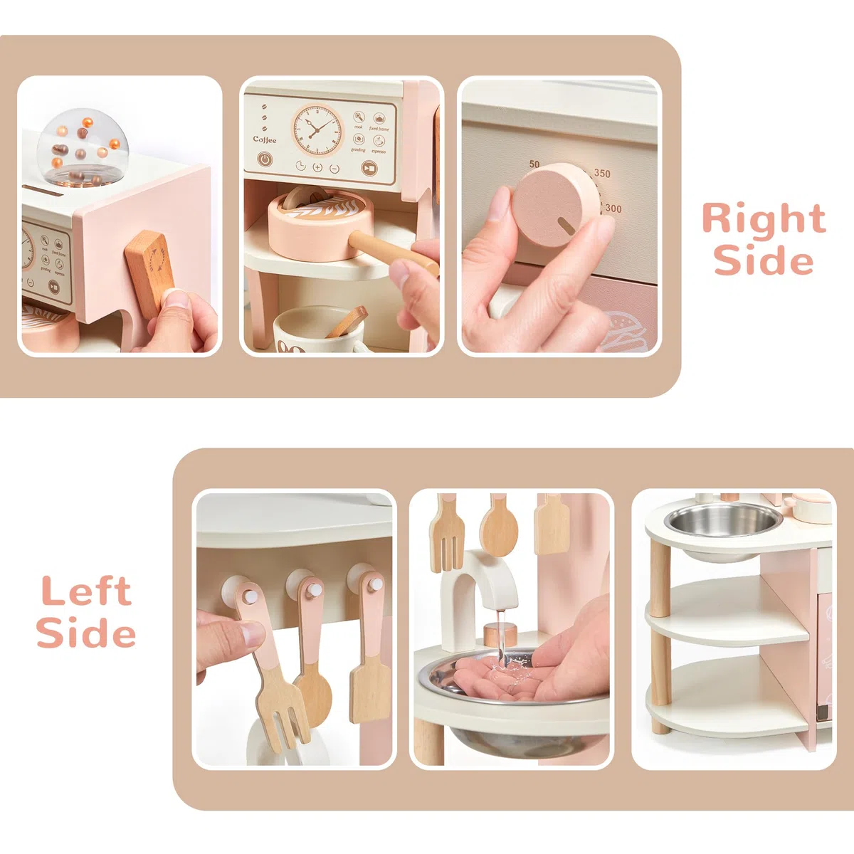 Cucina giocattolo per bambini, giocattoli in legno per bambini, set da gioco con caffettiera, accessori da cucina, regalo per ragazze e ragazzi dai 3 ai 6 anni