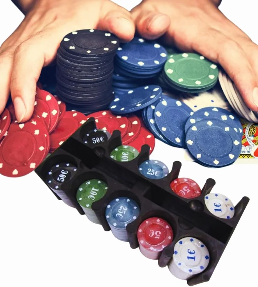200 Fiches da Poker Numerate Soldi Euro Box da Gioco Texas Holdem con Confezione Porta Fiches Fair