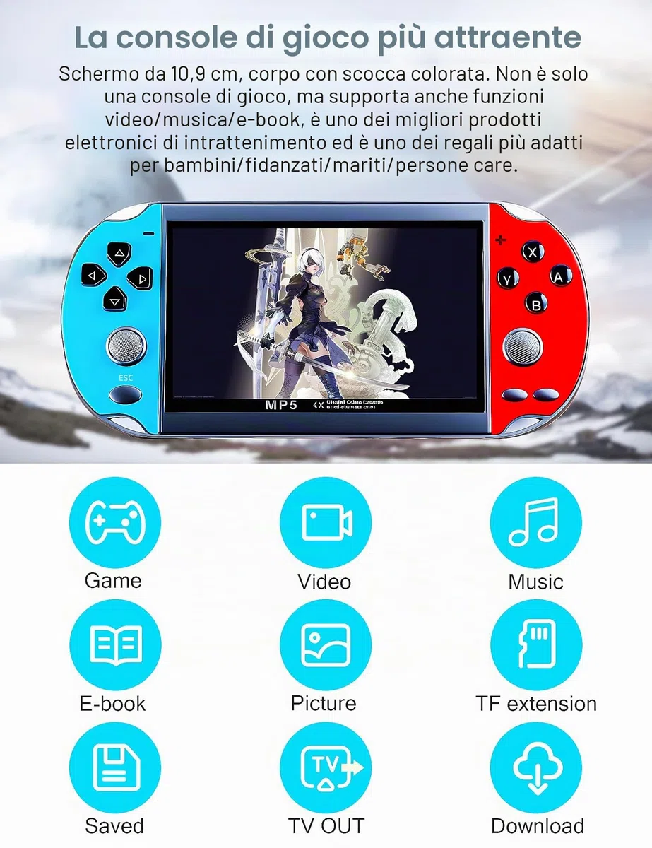 CZT Console retrò da 4,3 pollici, console da gioco portatile con 3000 giochi integrati, che supporta giochi MP3/MP4, console portatile per bambini, simulatore di arcade e regali per bambini (blu)