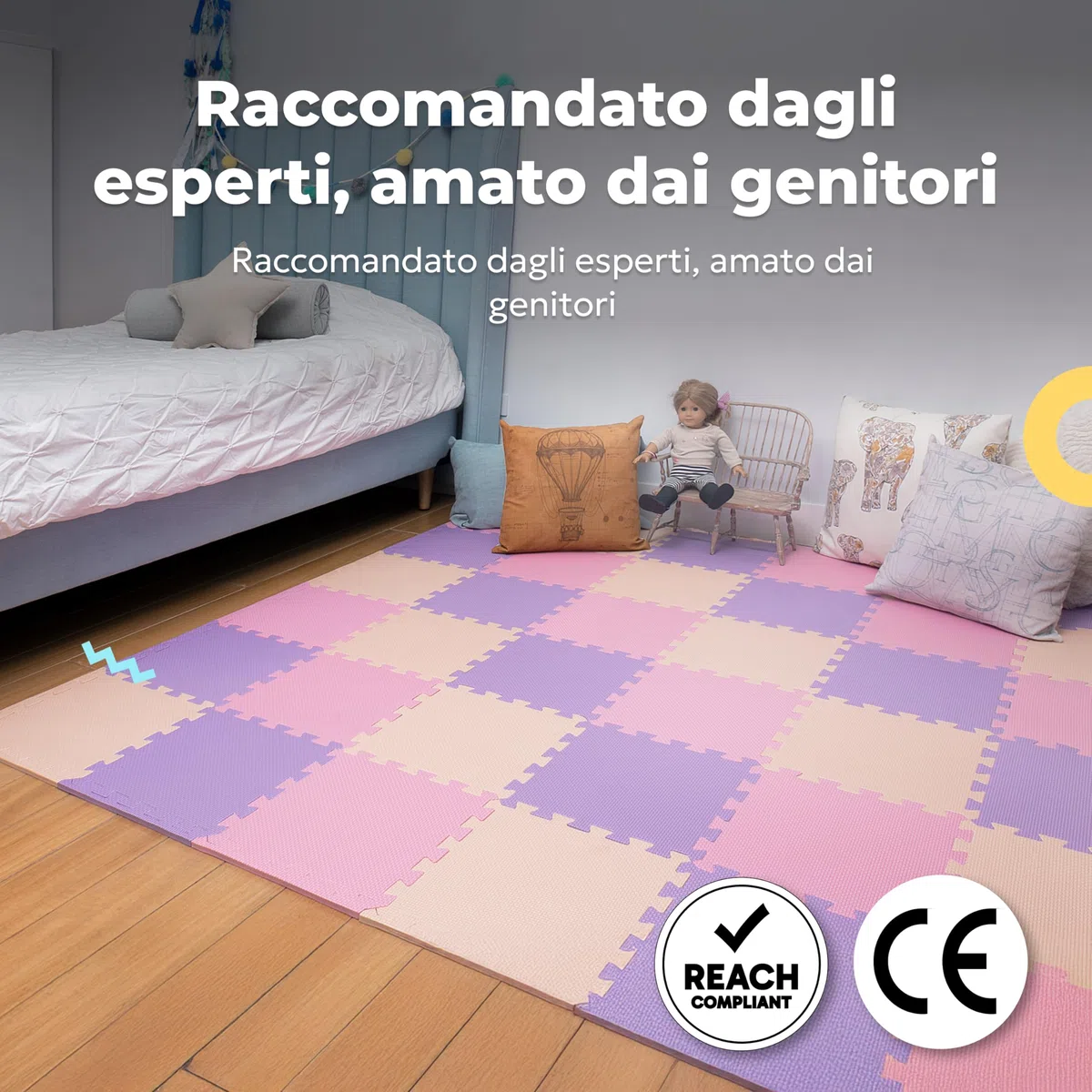 Piastrelle per pavimenti in schiuma atossiche, confortevoli, tappetino da gioco e piastrelle ad incastro 74x74 cm, per gattonare e sviluppare, morbide