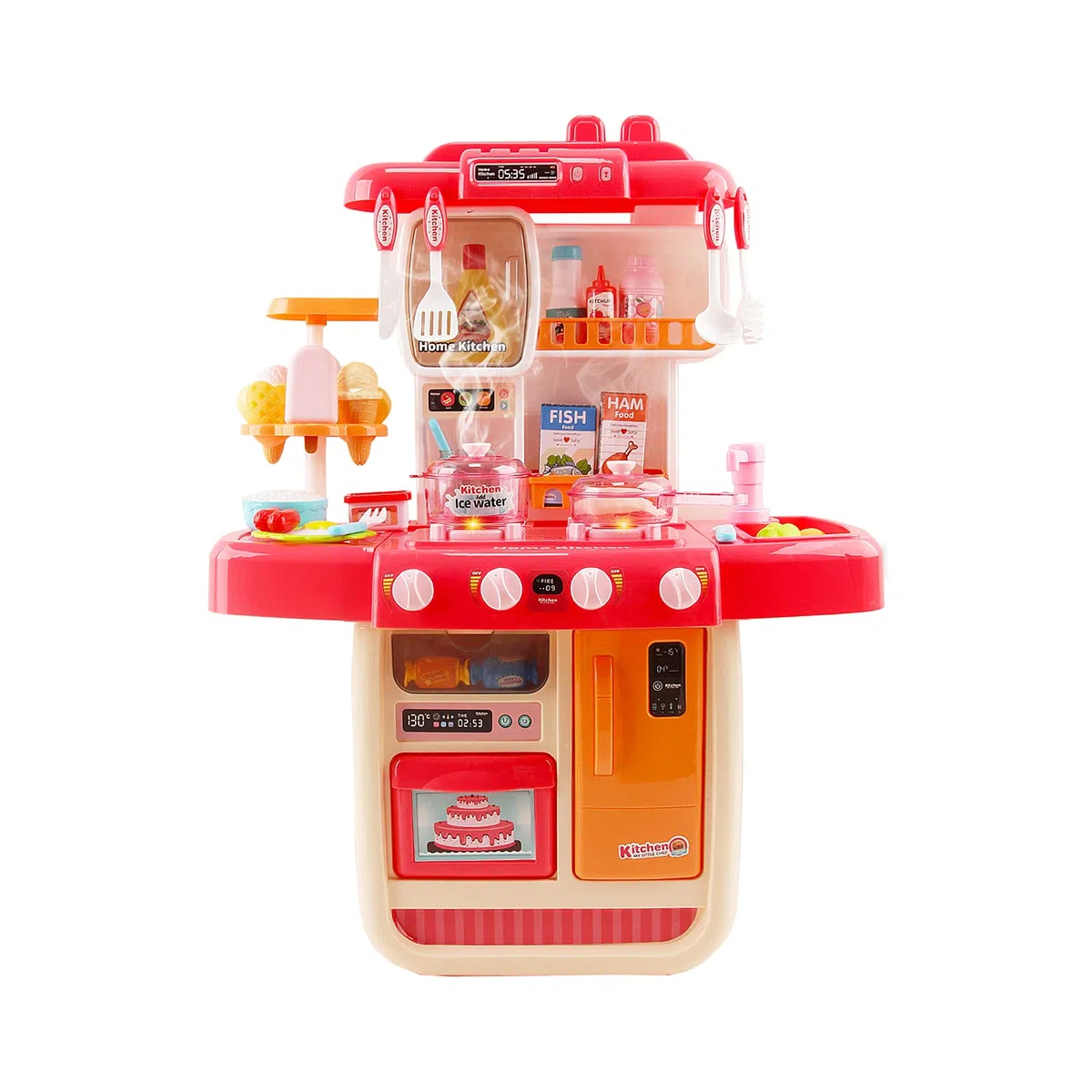 deAO Set da cucina "Mon Petit Chef" con 34 accessori, piastra di cottura a induzione, acqua, luce e suono (rosa)