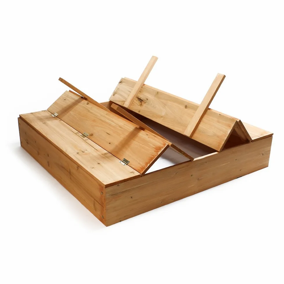 Wiltec Sabbiera in legno 98x98x18 cm con coperchio ribaltabile e panchine Sabbionaia