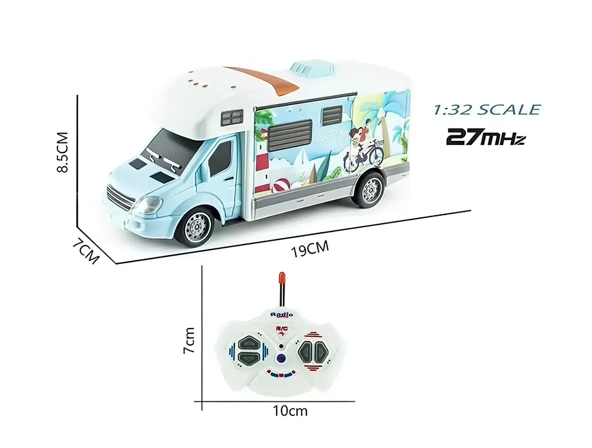 Camper Giocattolo Telecomandato con Luci Scala 1:32 per Bambini Motorhome Radiocomando Camion Telecomandato con Luci Ruote Gommate Modellino Camper Touringcar Auto Caravan Roulotte Giocattolo Pulmino