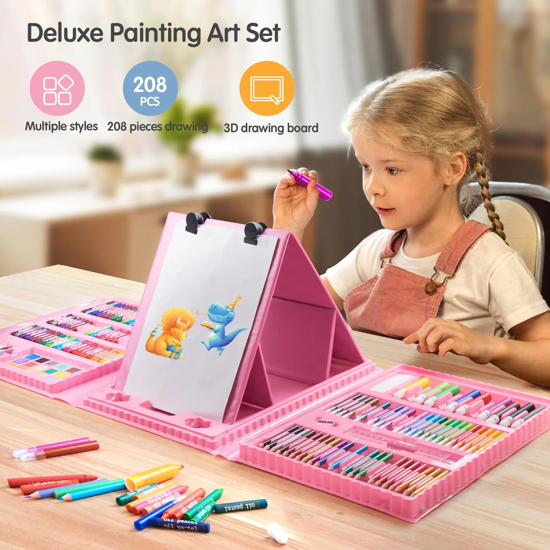 TOMMYHOME Kit da disegno 208 pezzi Deluxe Coloring Art Set per bambini 4-12 Disegnare e Pittura Set con Acquerello Disegno Matite Coloranti per Bambini