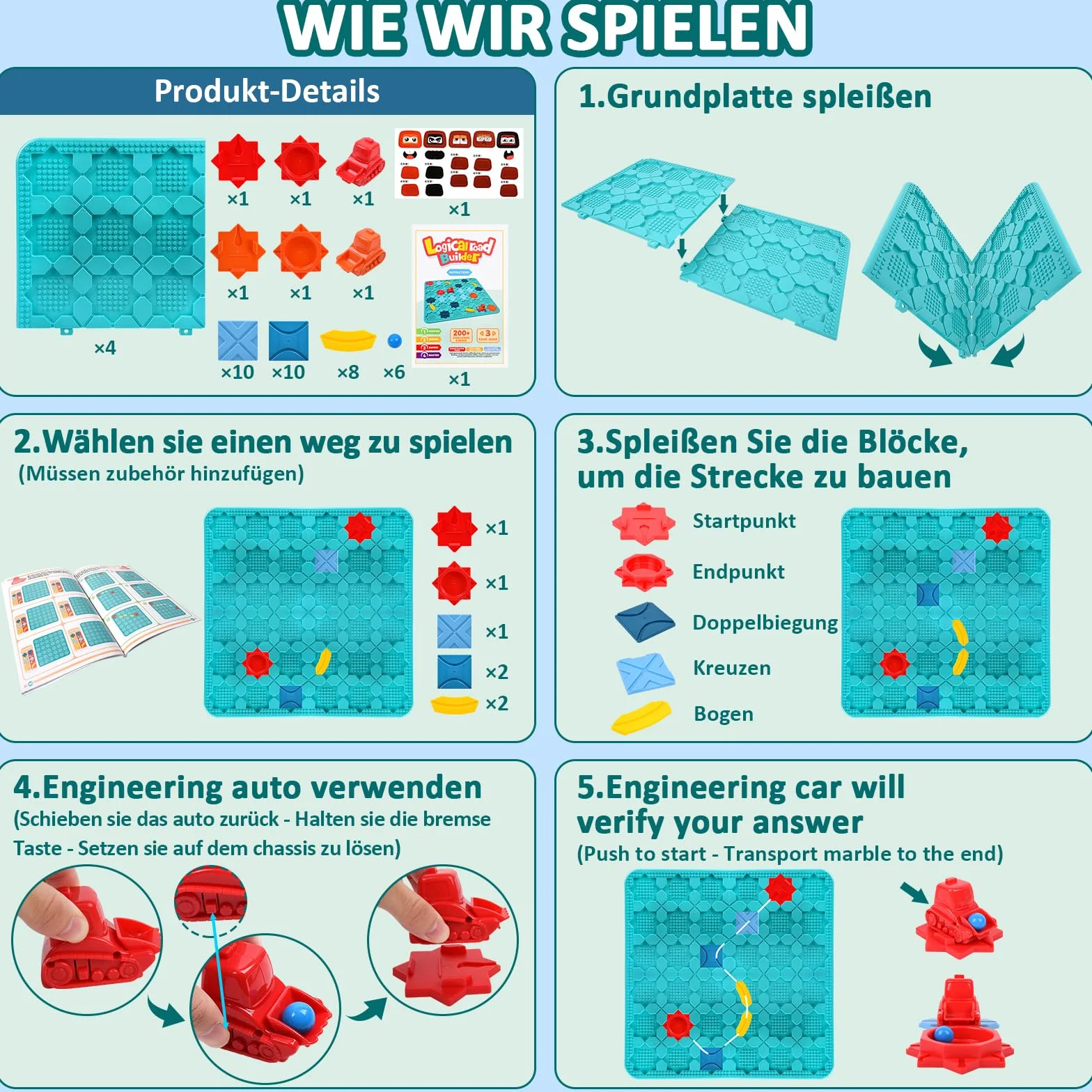 Herenear Labirinto di Costruzioni Stradali, Gioco di Costruzione di Strade Logiche, Logico Puzzle Labirinto Costruttore, Puzzle Rompicapo Labirinto di Giunzioni Stradali per Bambini