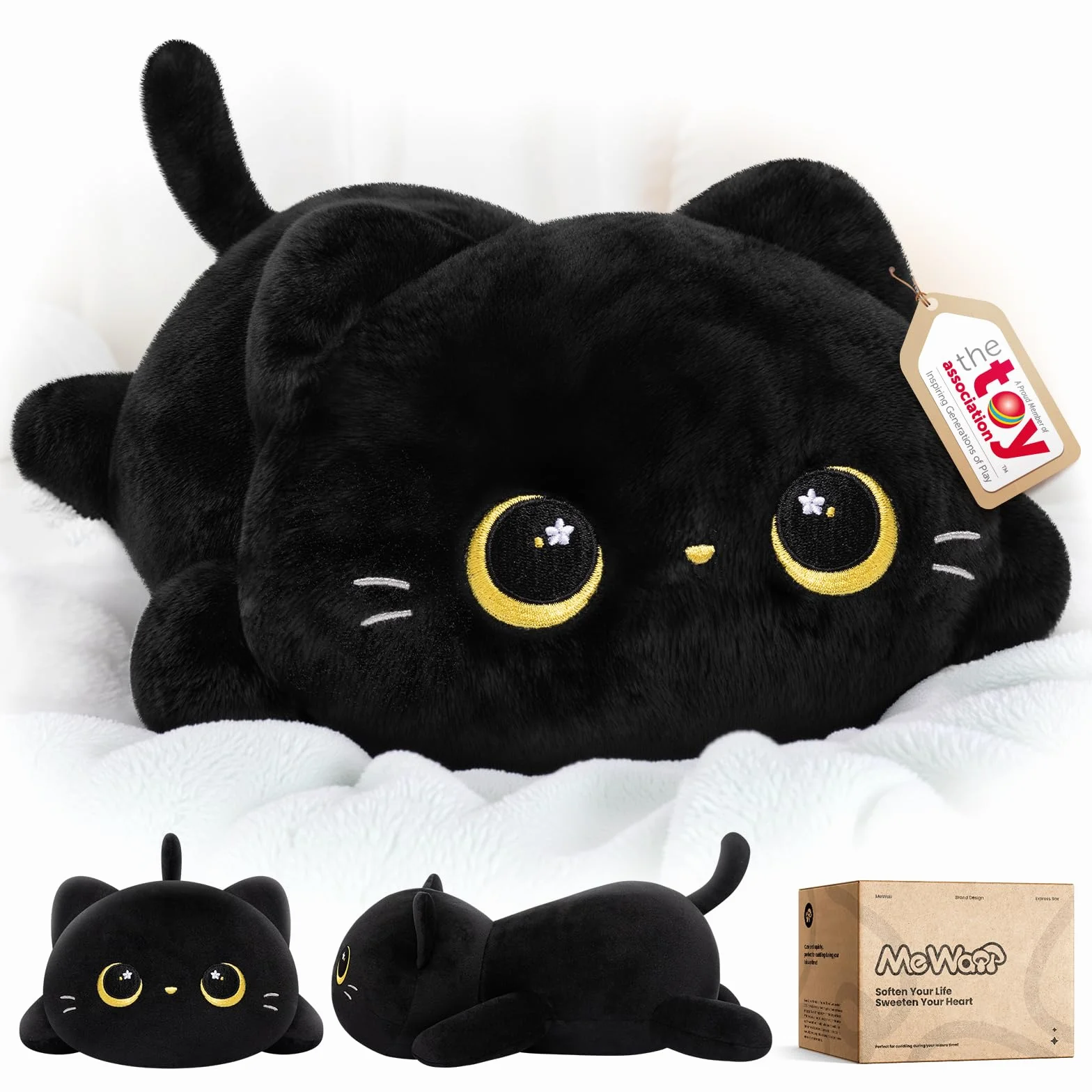 Mewaii Peluche Cuscino Kawaii Stitch Peluche Gatto Nero Giocattolo Abbraccio Animali di Peluche Natale Compleanno Regalo per Ragazze Ragazzi 33CM