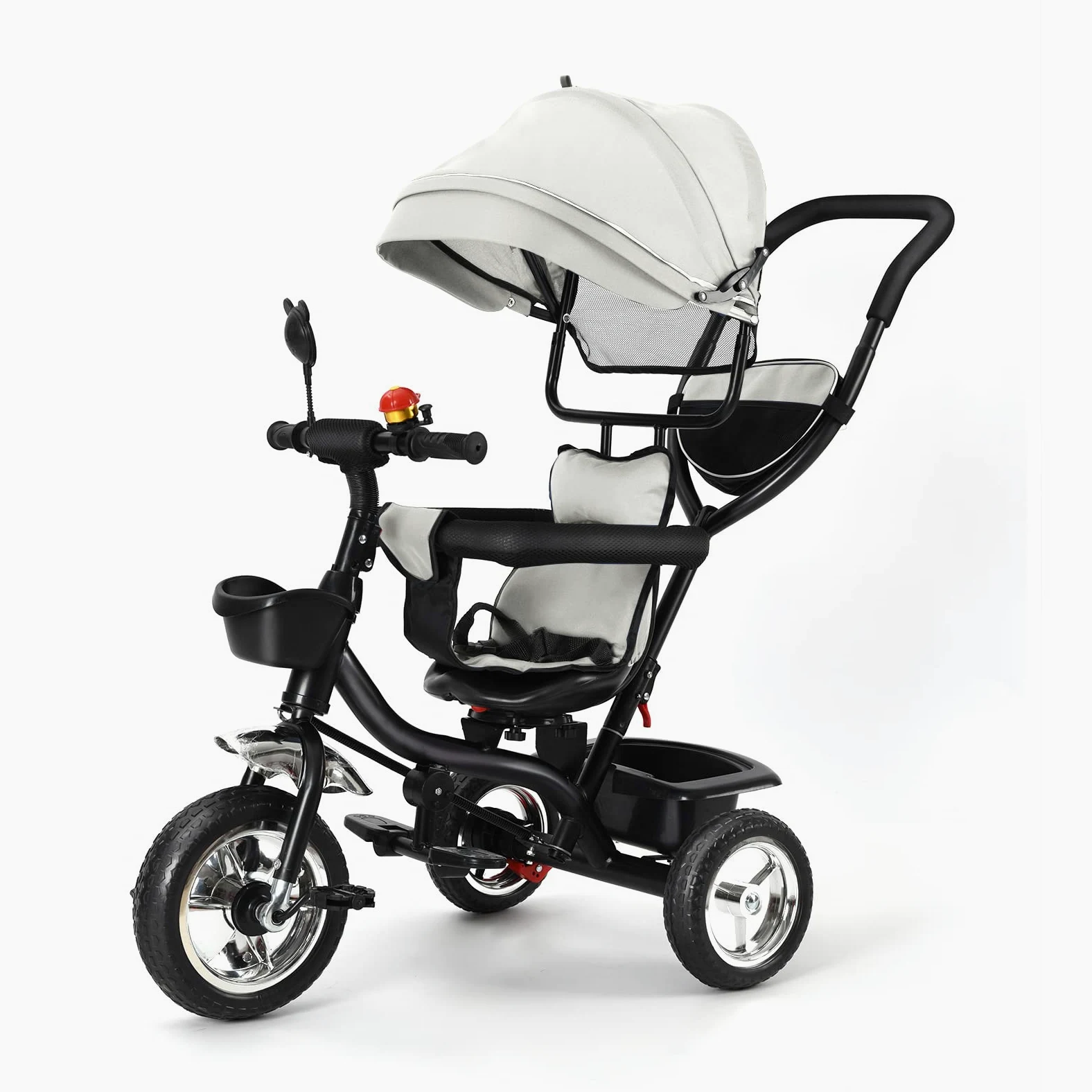 Triciclo Evolutivo per Bambini, Draisienne Evolutivo per Bambini con Barra di Spinta, Passeggino Bicicletta per Bambini, Bicicletta per Bambini con Parasole (Grigio)