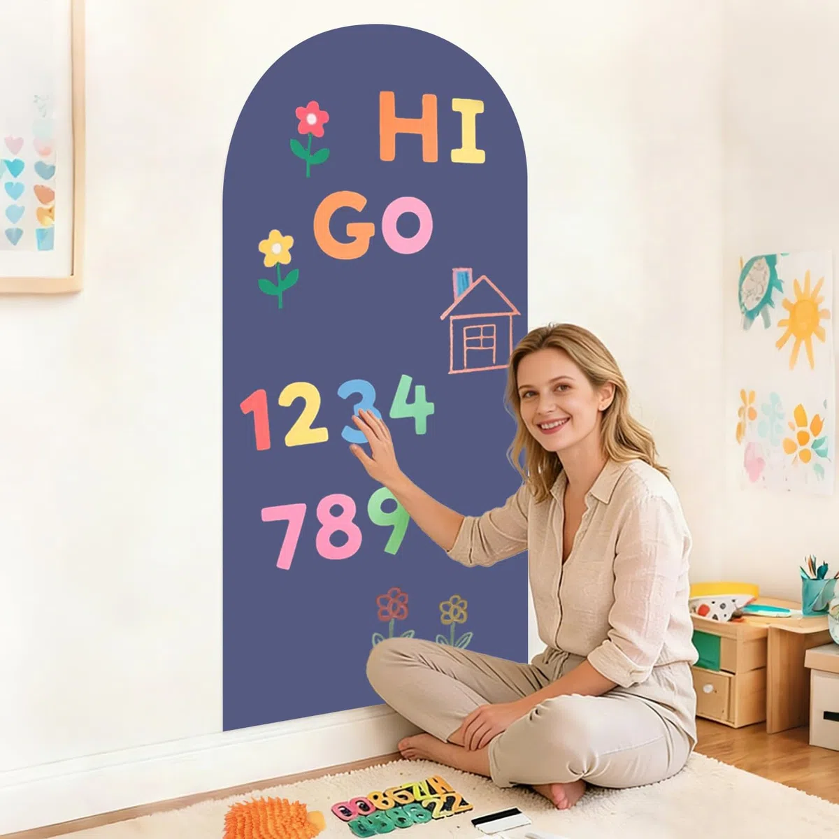 FUHSY - Adesivo magnetico a forma di arco per parete, 100x45 cm, lavagna magnetica autoadesiva, lavagna cancellabile per parete, multifunzionale per camera dei giochi, casa, ufficio, scuola