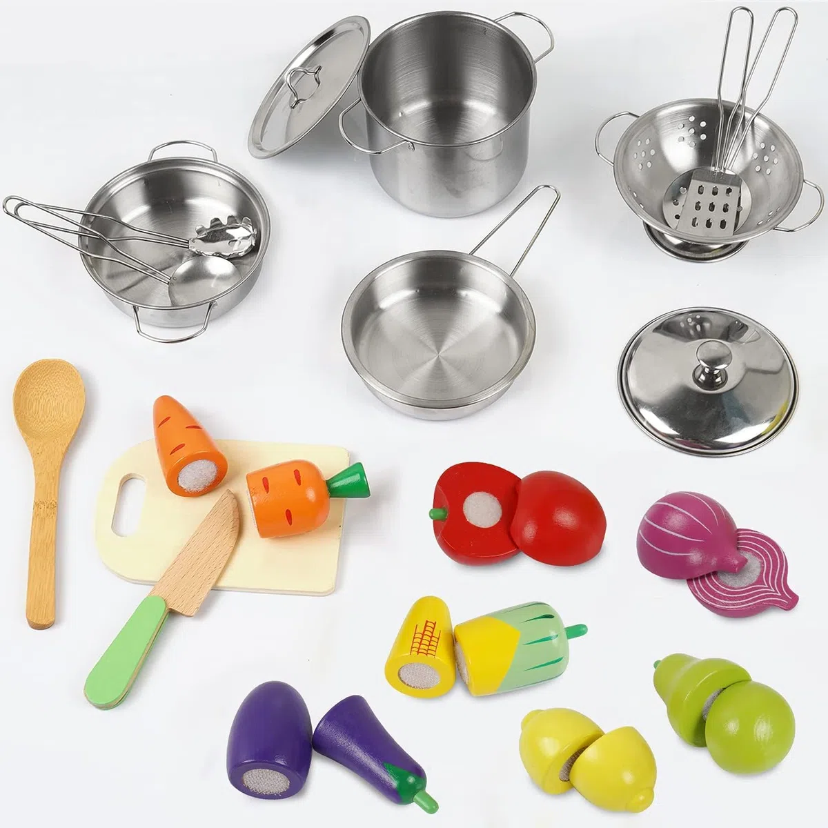 EFO SHM Accessorio da cucina in legno per bambini, dinette per bambini, utensili da cucina, giocattoli per frutta e verdura da taglio, giocattolo da cucina educativo per ragazzi e ragazze dai 3 anni
