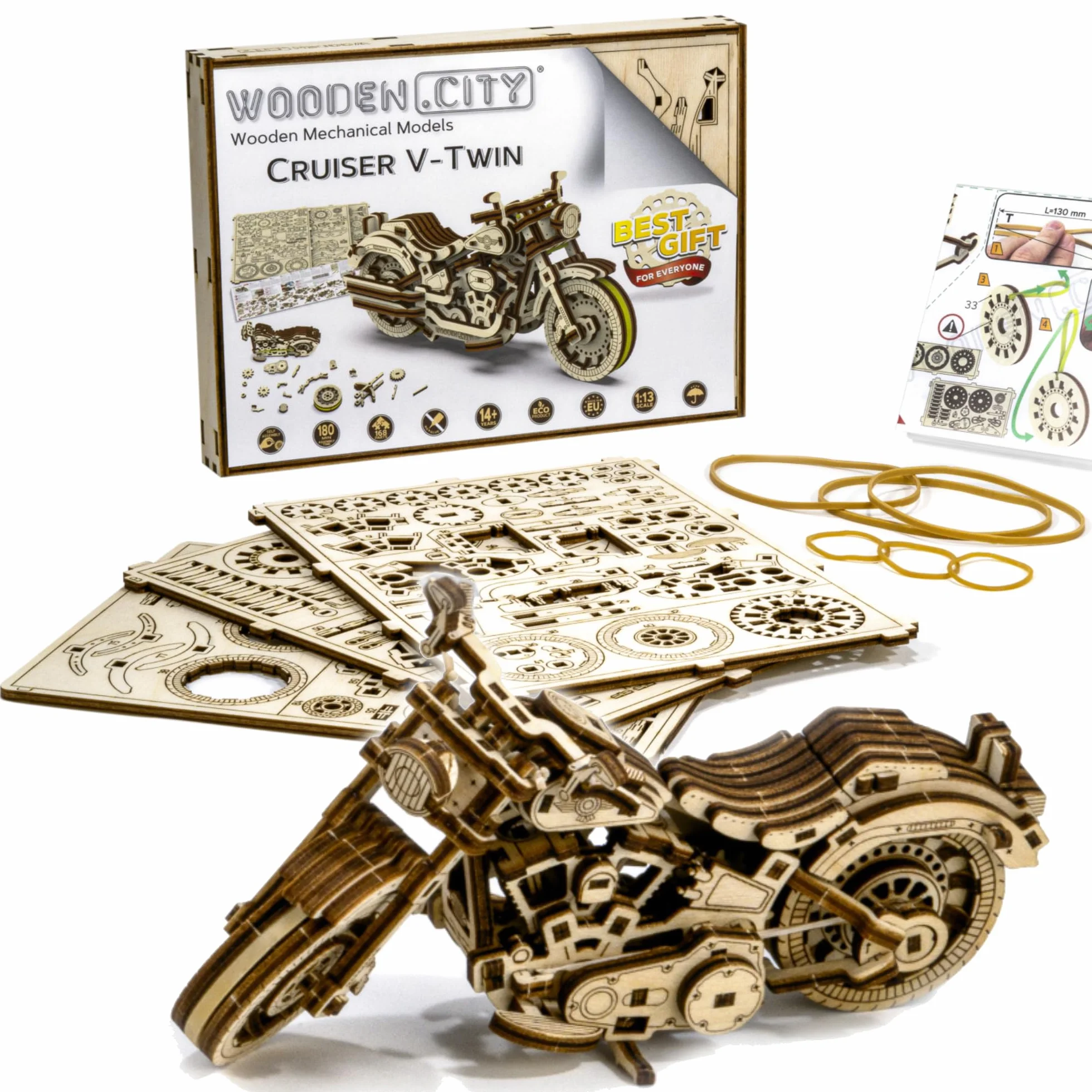 Wooden.City Kit Modello in Legno da Costruire Cruiser V-Twin - Puzzle 3D Moto - Meccanico - 3D Puzzle per Adulti e Adolescenti - Taglio Laser - Fai da Te