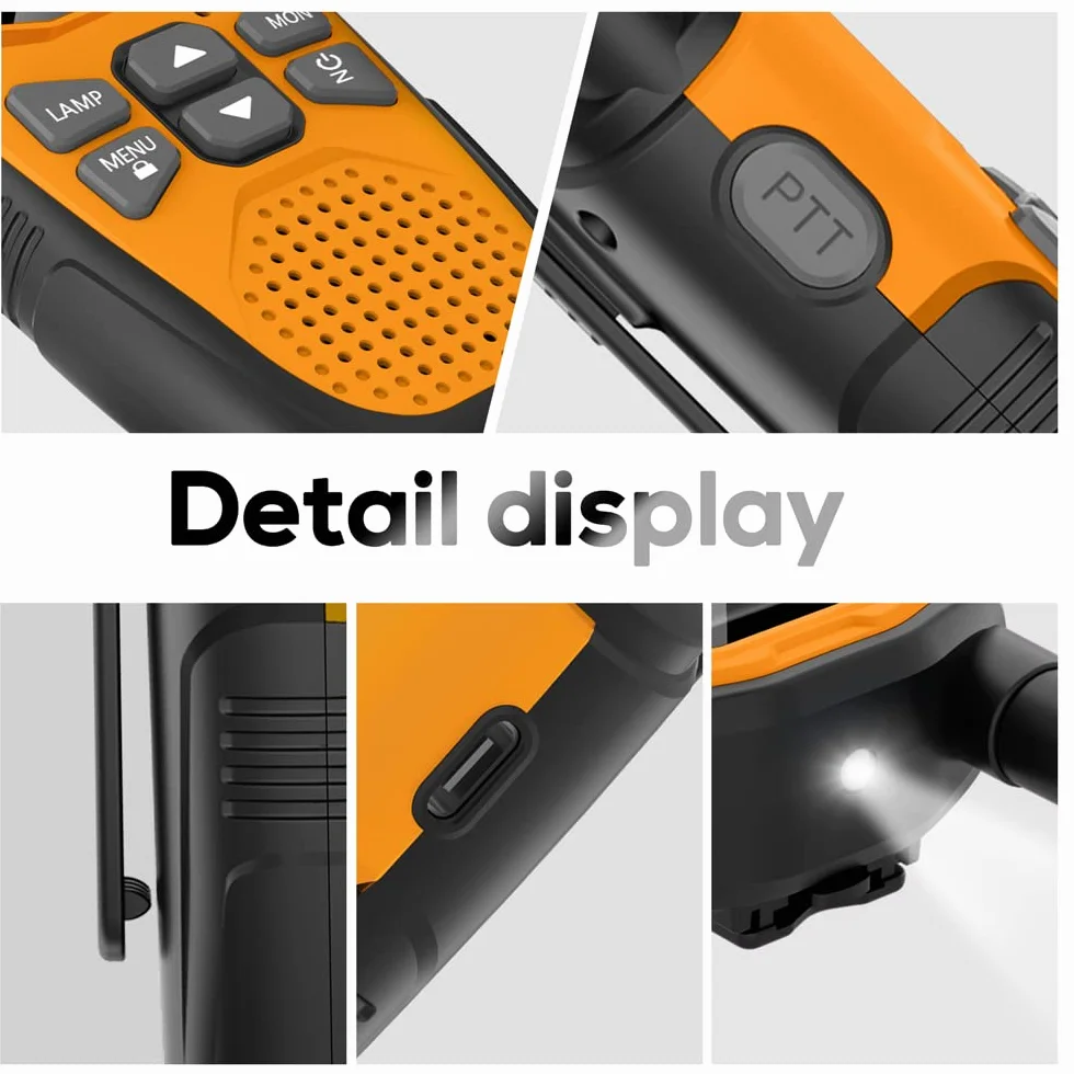 NXGKET - Set di 4 walkie-talkie ricaricabili per bambini, a lungo raggio con batteria agli ioni di litio integrata, cavo USB tipo C, 16 canali per giochi all'aperto, campeggio, escursionismo
