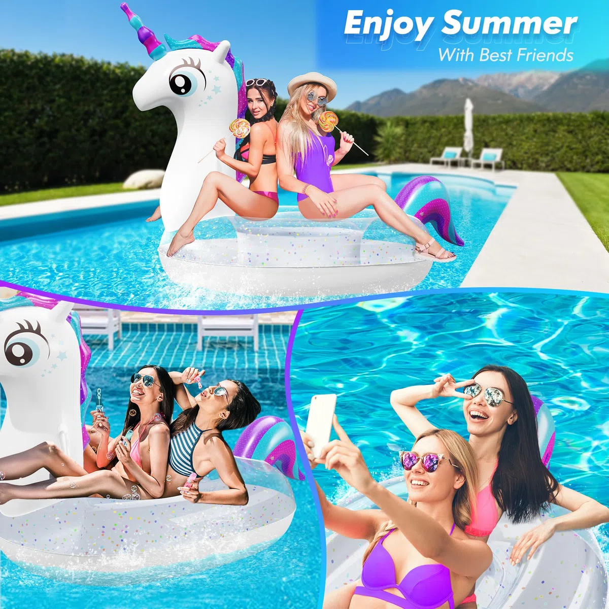 Subtail Unicorno Materassino Mare - Gonfiabili Piscina - Giochi per Bambini Adulti （240 * 140 * 120CM）