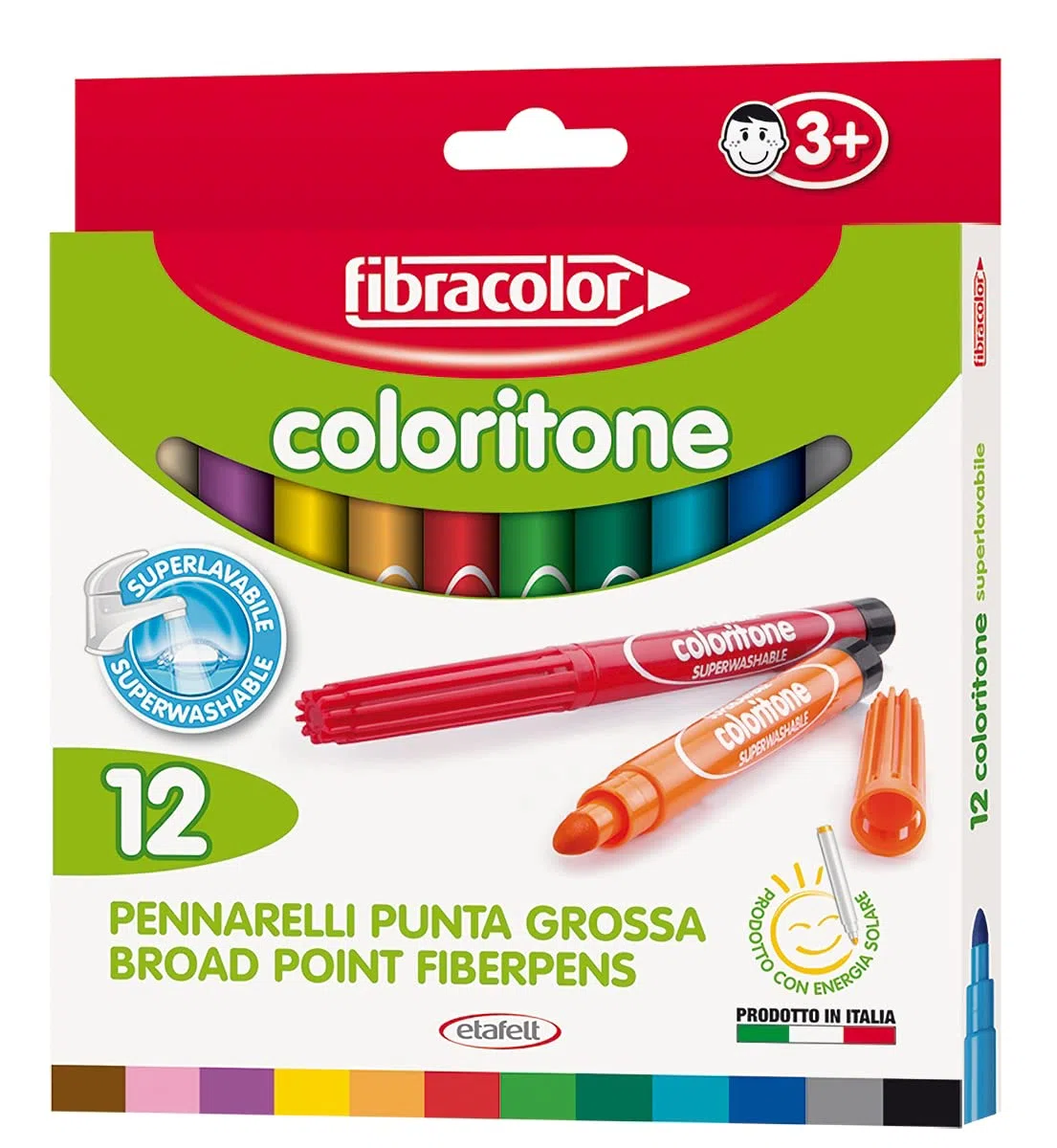 Fibracolor Coloritone confezione 12 pennarelli punta grossa superlavabili