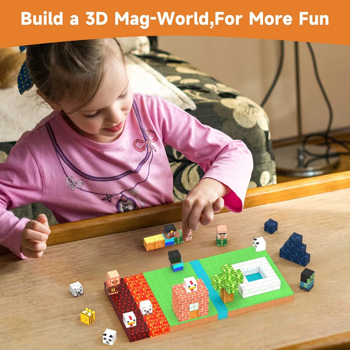 JauniQ Blocchi magnetici, 200 pezzi, giocattoli magnetici sensoriali, compleanni, adatti per bambini 3 4 5 6 7 8 anni, giocattolo creativo per bambini