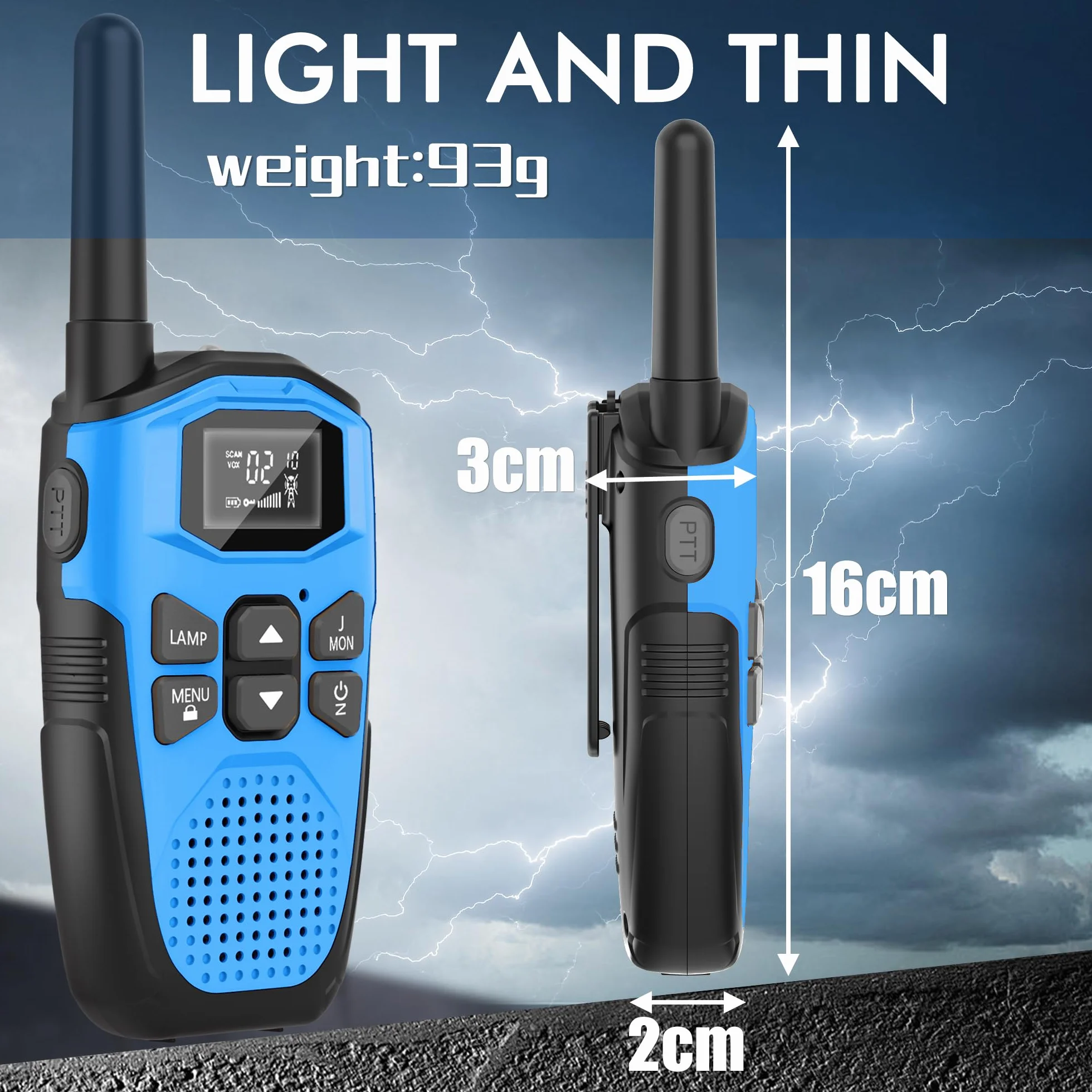 NXGKET - Set di 4 walkie-talkie ricaricabili per bambini, a lungo raggio con batteria agli ioni di litio integrata, cavo USB tipo C, 16 canali per giochi all'aperto, campeggio, escursionismo