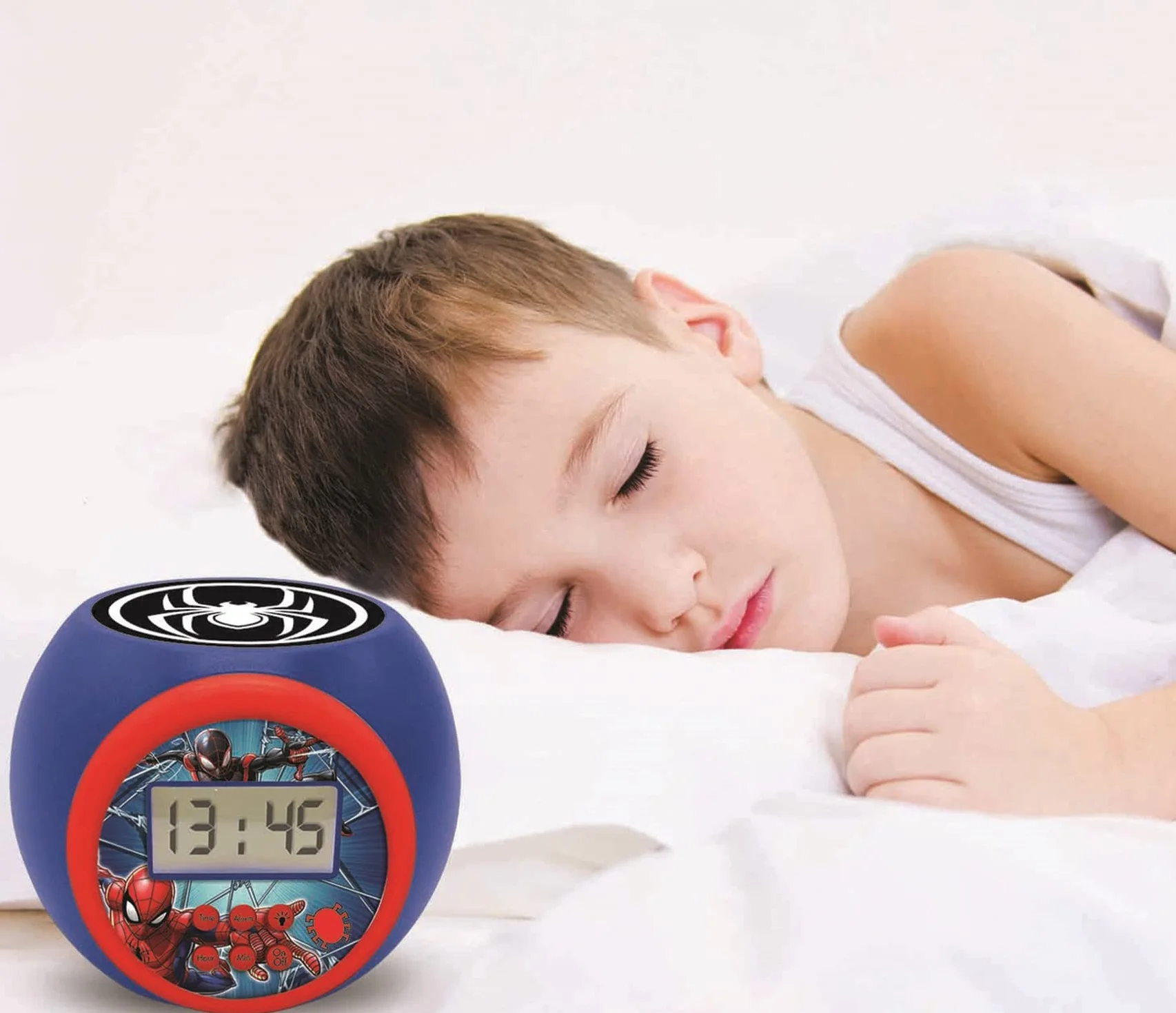 Lexibook, Spider-Man, Sveglia a proiettore con funzione snooze e sveglia, luce notturna con timer, schermo LCD, funzionamento a batteria, blu/rosso, RL977SP