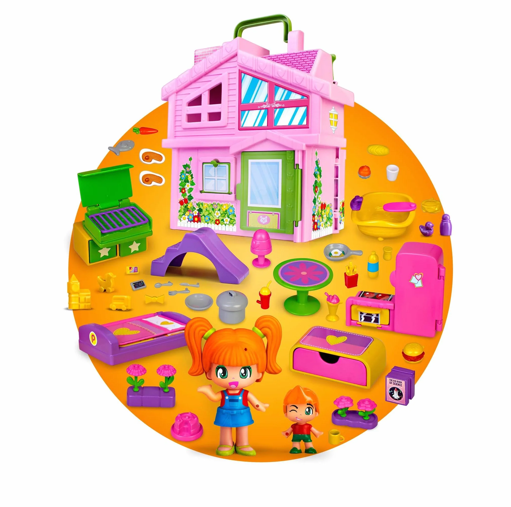 Pinypon - Valigetta Casa Rosa, Pieghevole, Con Tante Stanze Diverse e Accessori, Per Bambine e Bambini dai 4 Anni, Famosa (700017012)