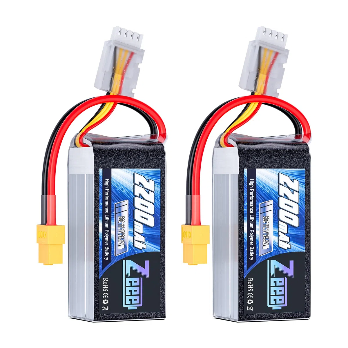 Zeee 3S Lipo 11,1V 50C 2200mAh Batteria RC corta con spina XT60 per RC Auto Camion Veicoli RC Barca Drone Aereo RC Quadcopter Elicottero FPV Modelli Hobby da corsa (2 pezzi)
