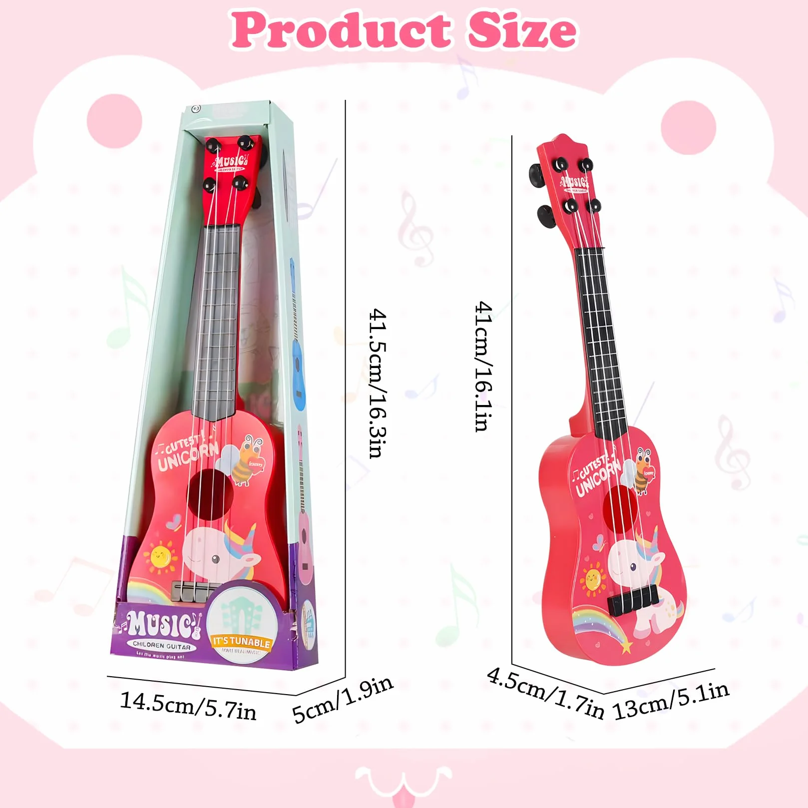 42cm Chitarra per Bambini e Ragazzi - Ukulele con 4 Corde Regolabili, Giocattolo Musicale per Principianti