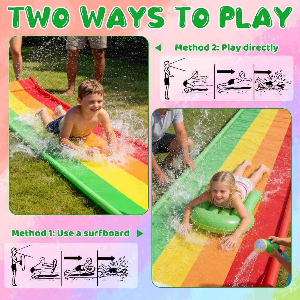 Scivolo Gonfiabile Acquatico, 480x76 cm Scivolo d'Acqua con Bodyboards, Scivolo Gonfiabile D Acqua, Scivolo Ad Acqua da Giardino per Festa Estiva, attività Acquatiche All'aperto, Spiaggia