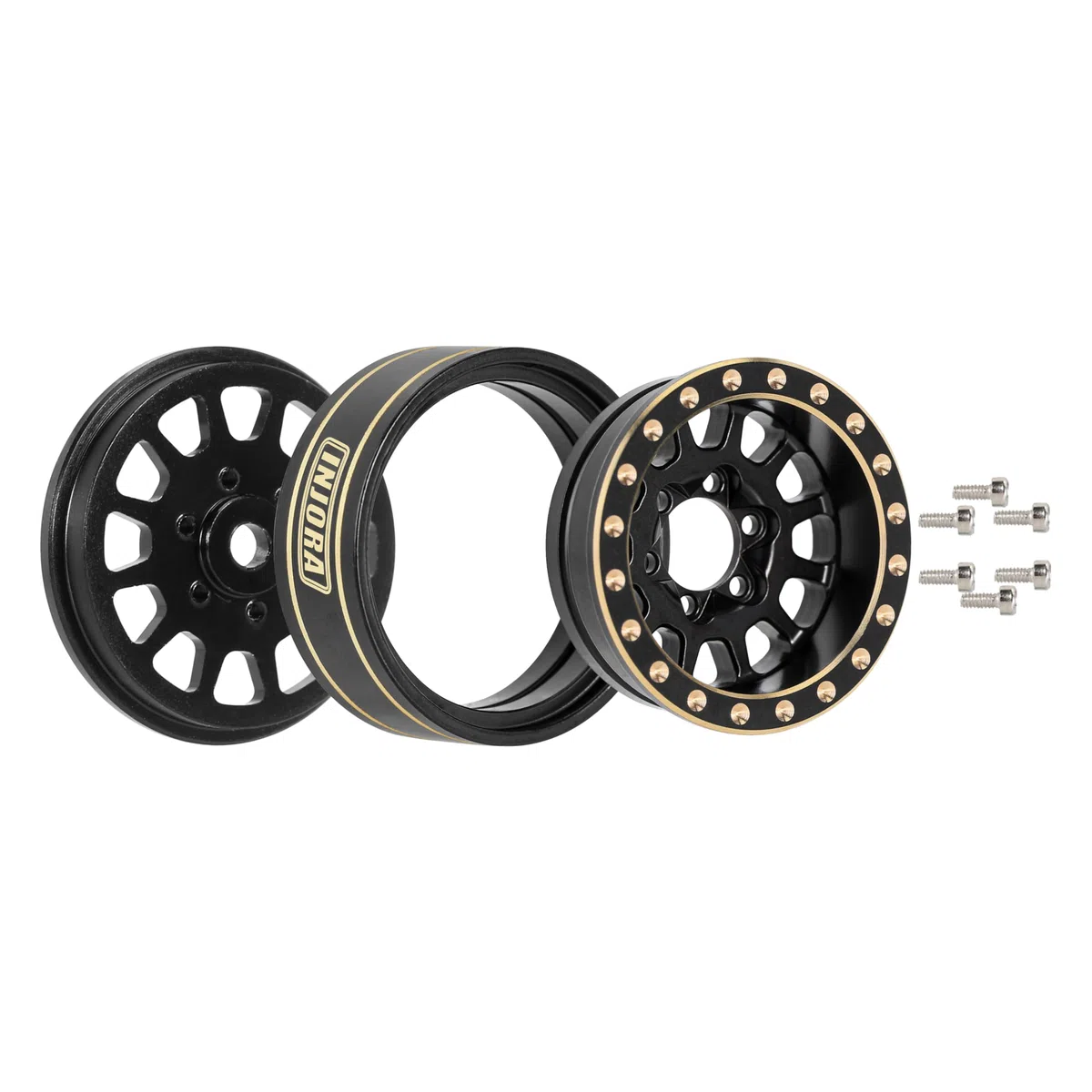 INJORA 1.0 Plus Ottone Beadlock Cerchi Ruota 4PCS 12 Raggi per TRX4M SCX24 FCX24 1/24 1/18 RC Crawler Auto, 42g/pz(Nero)