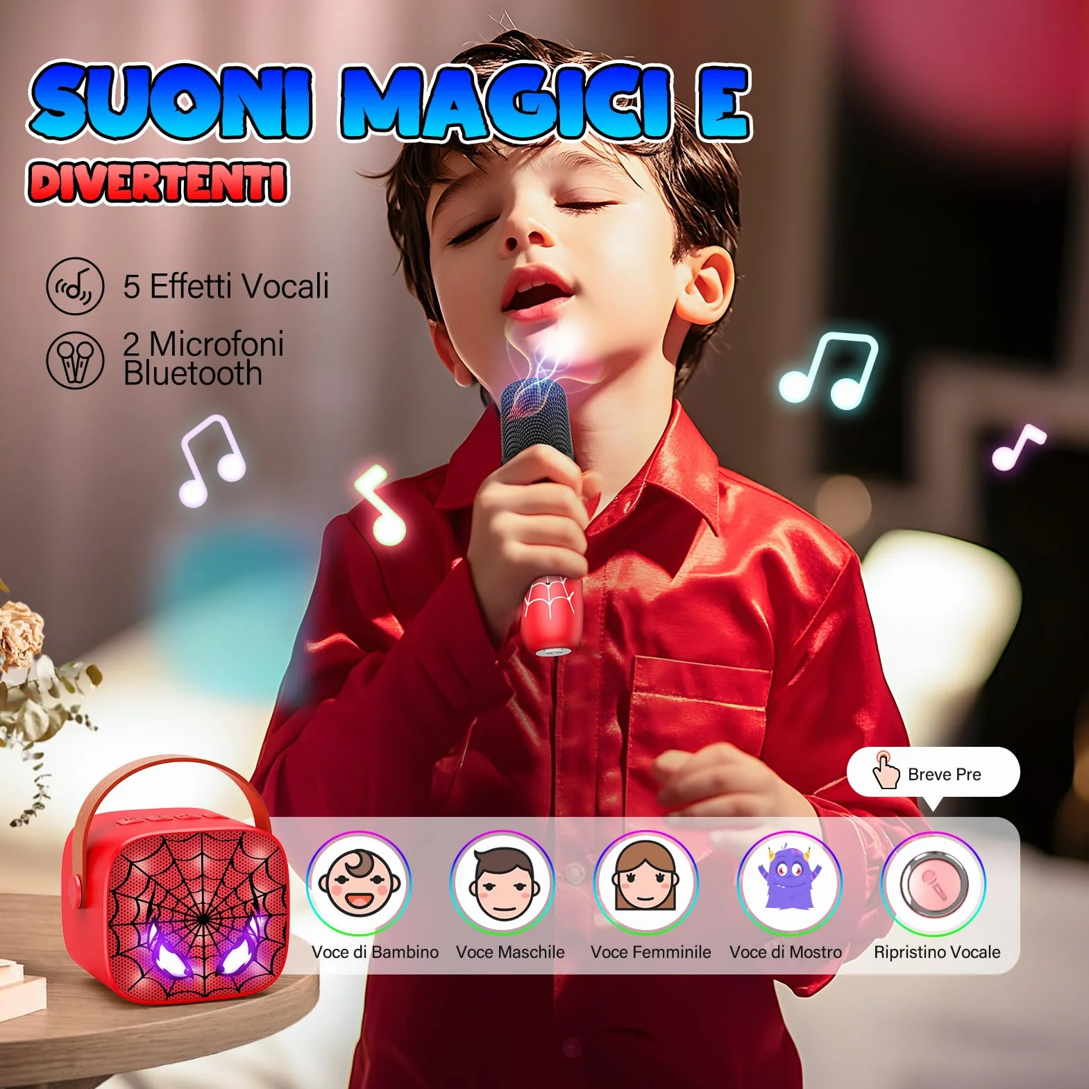 Braxel Regalo Bambino Karaoke per Bambini con 2 Microfono Wireless Bluetooth Giocattolo 3-12 Anni