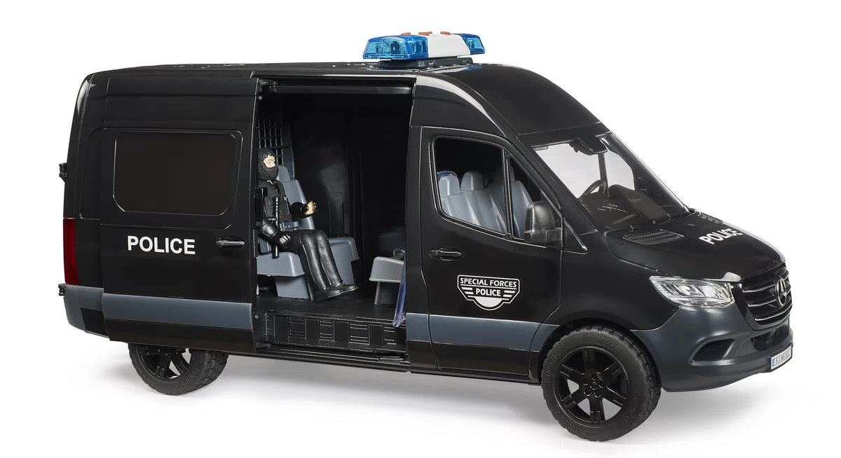 bruder 02685 - MB Sprinter Polizia Forze Speciali con personaggio - Veicolo, auto della polizia, intervento, unità speciale, giocattolo