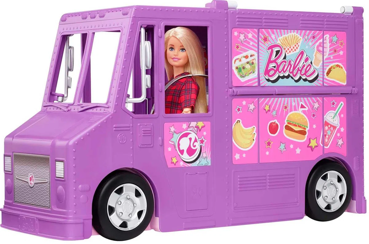 Barbie Furgoncino Street Food, Veicolo Trasformabile con più di 30 Accessori, Giocattolo per Bambini 3+ Anni, GMW07