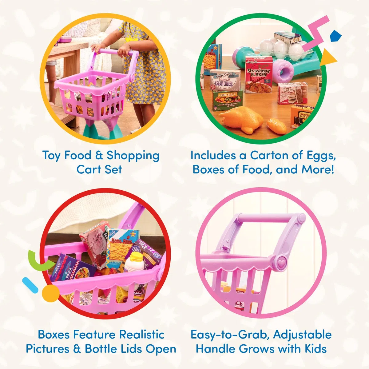 Battat - Carrello della spesa - Carrello della spesa e cibo giocattolo - Giocattolo da cucina per bambini e ragazzi - Gioco di finzione - 2 anni +