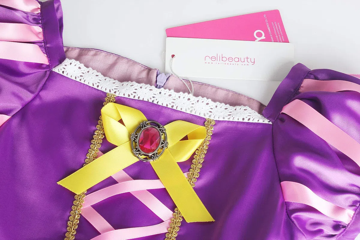 ReliBeauty Costume Principessa Bambina Vestito Abito Lilla con Accessori Manica a Sbuffo