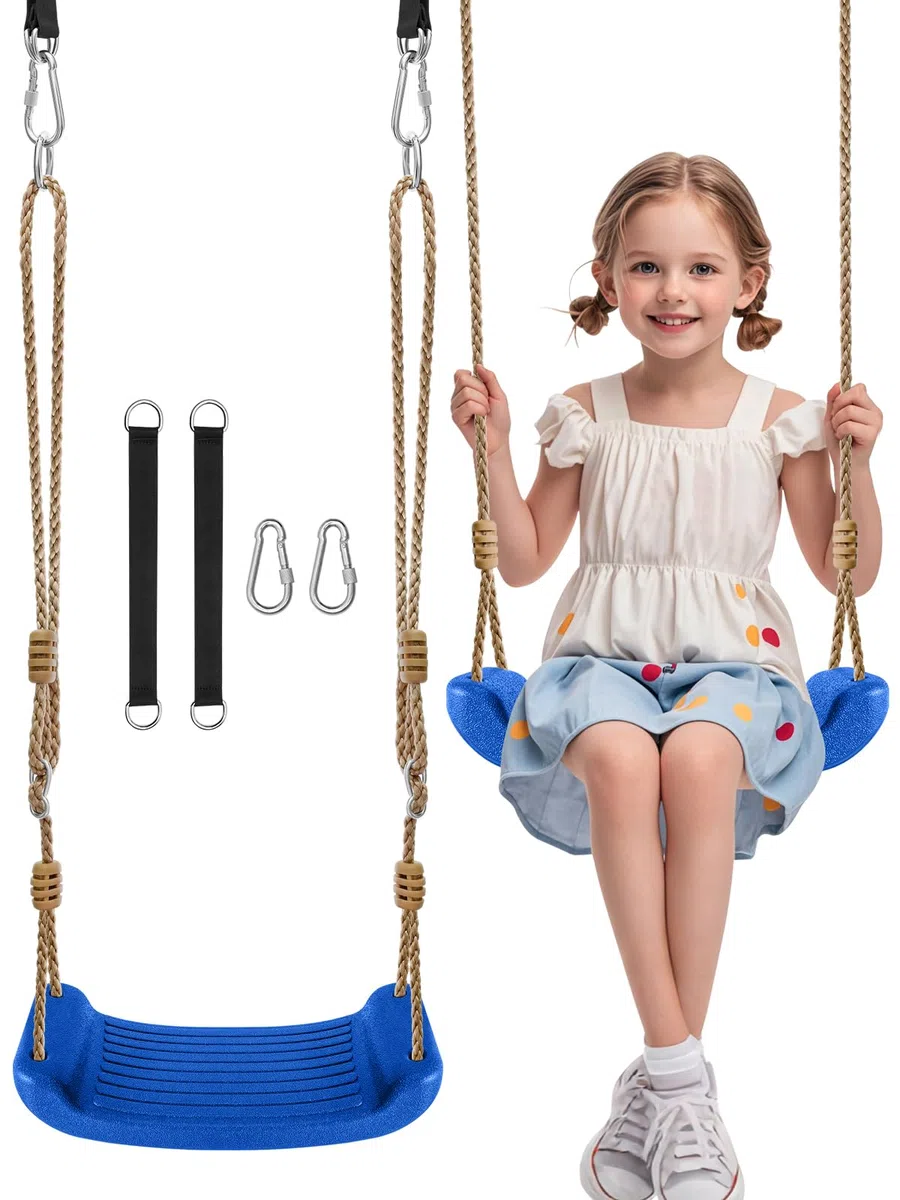 Altalena per Bambini,Seggiolino Altalena Bambini con 2 Cinghie per Amaca e 2 Moschettoni,portata fino a 100 kg,per Bambini a partire dai 3 anni(blu)