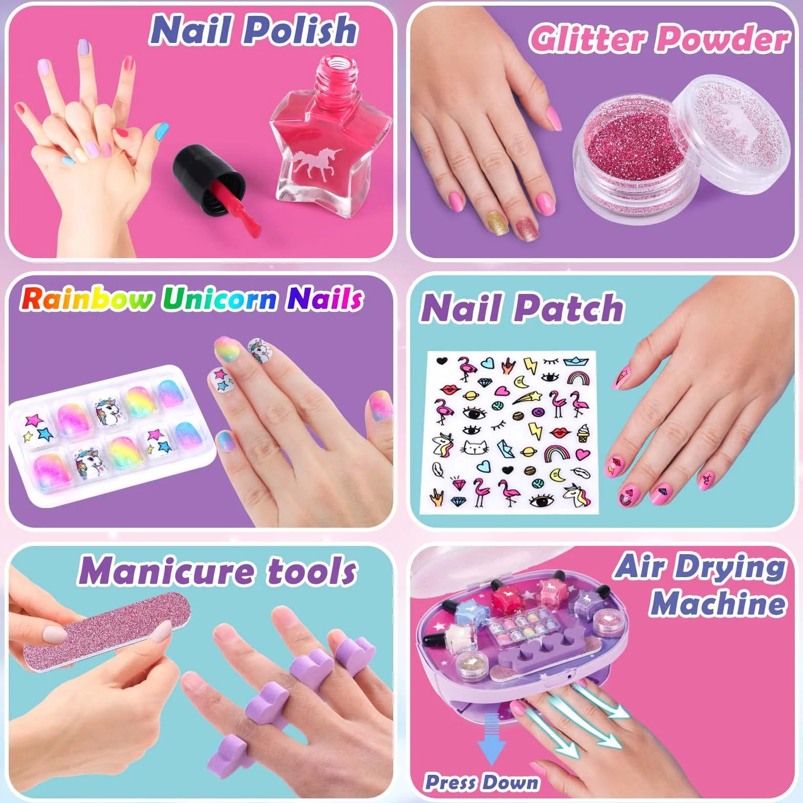 Tacobear Kit Unghie per Bambina 6-12 Anni - Peel Off Smalto, Asciuga Unghie, Adesivi Set Manicure Gioco Trucchi Compleanno Regalo 5-12 Anni