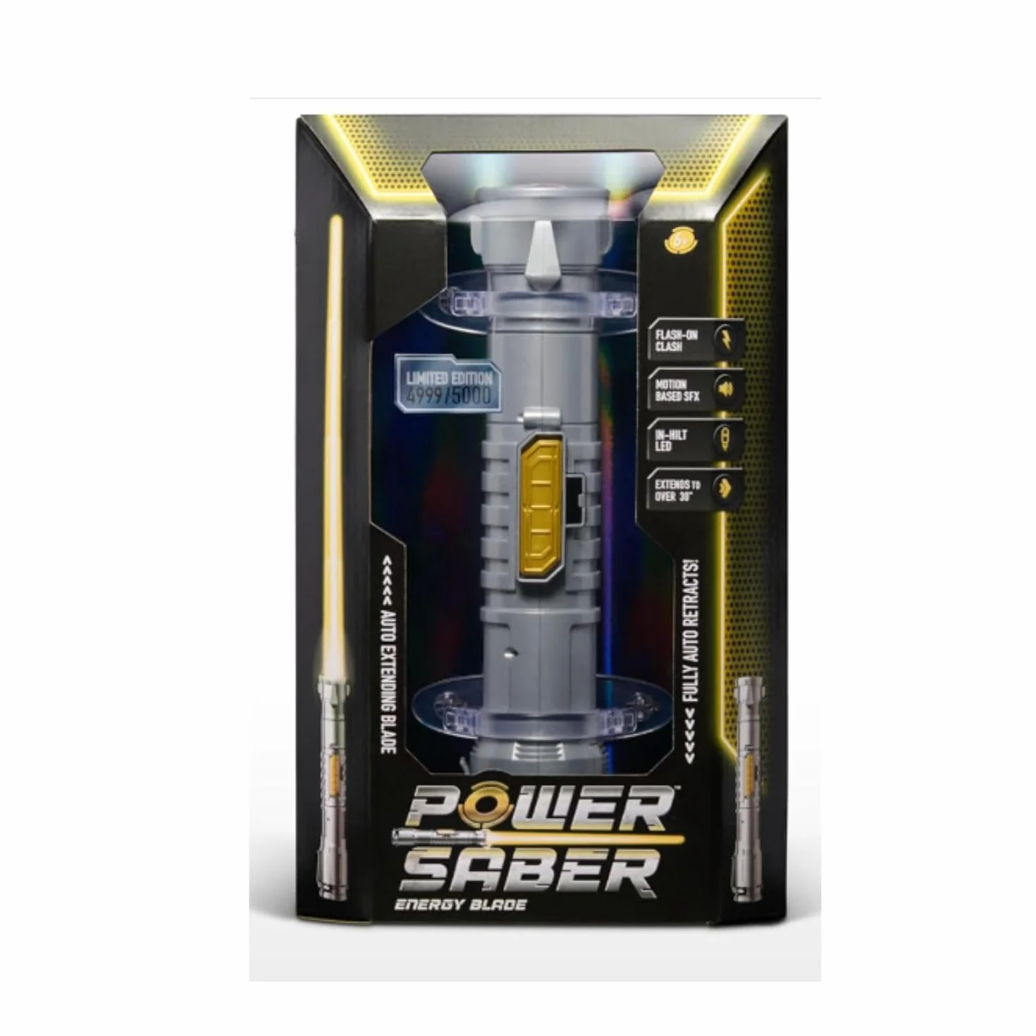 GOLIATH POWER SABER - Giallo - Spada laser per bambini e adulti dagli 6 anni - Estensibile e retrattile - Giocattolo laser luminoso realistico e sicuro - 30 cm/Aperto 89 cm - Scatola chiusa