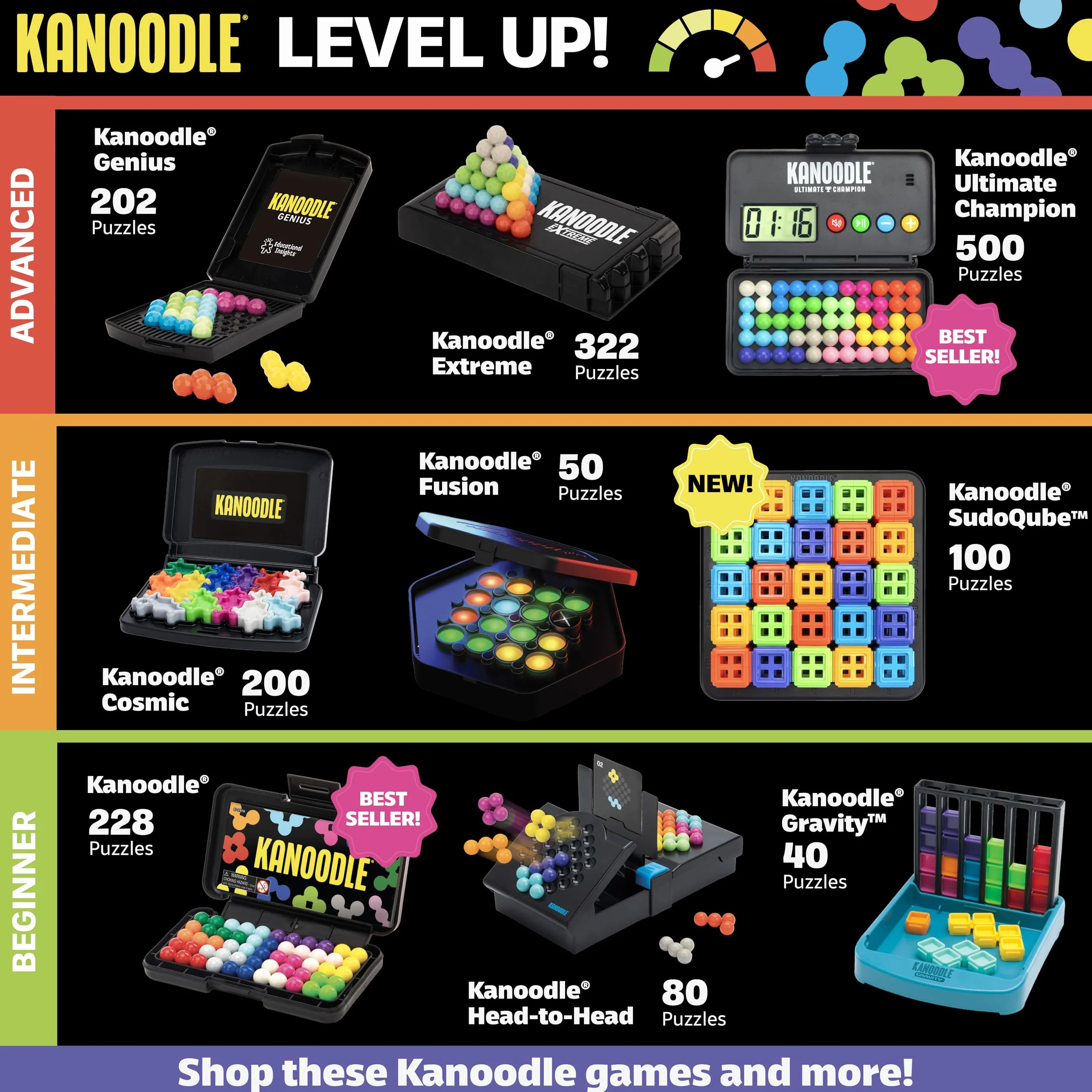 Learning Resources Kanoodle Fusion, Gioco di logica per Bambini, Rompicapo e Gioco di Sfida, Gioco STEM per Bambini dai 7 Anni in avanti