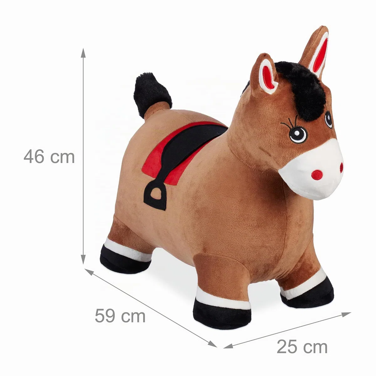 Relaxdays Cavallo Gonfiabile per Bambini da 3 Anni, Animale Saltellante, Regge 50 kg, BPA-Free, Pompa Manuale, Marrone