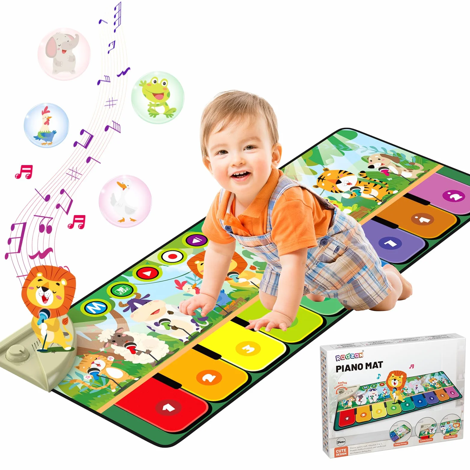 Rodzon Tappetino Musicale per Bambini con 10 Animali per Pianoforte da Ballo Regalo 1-6 Anni