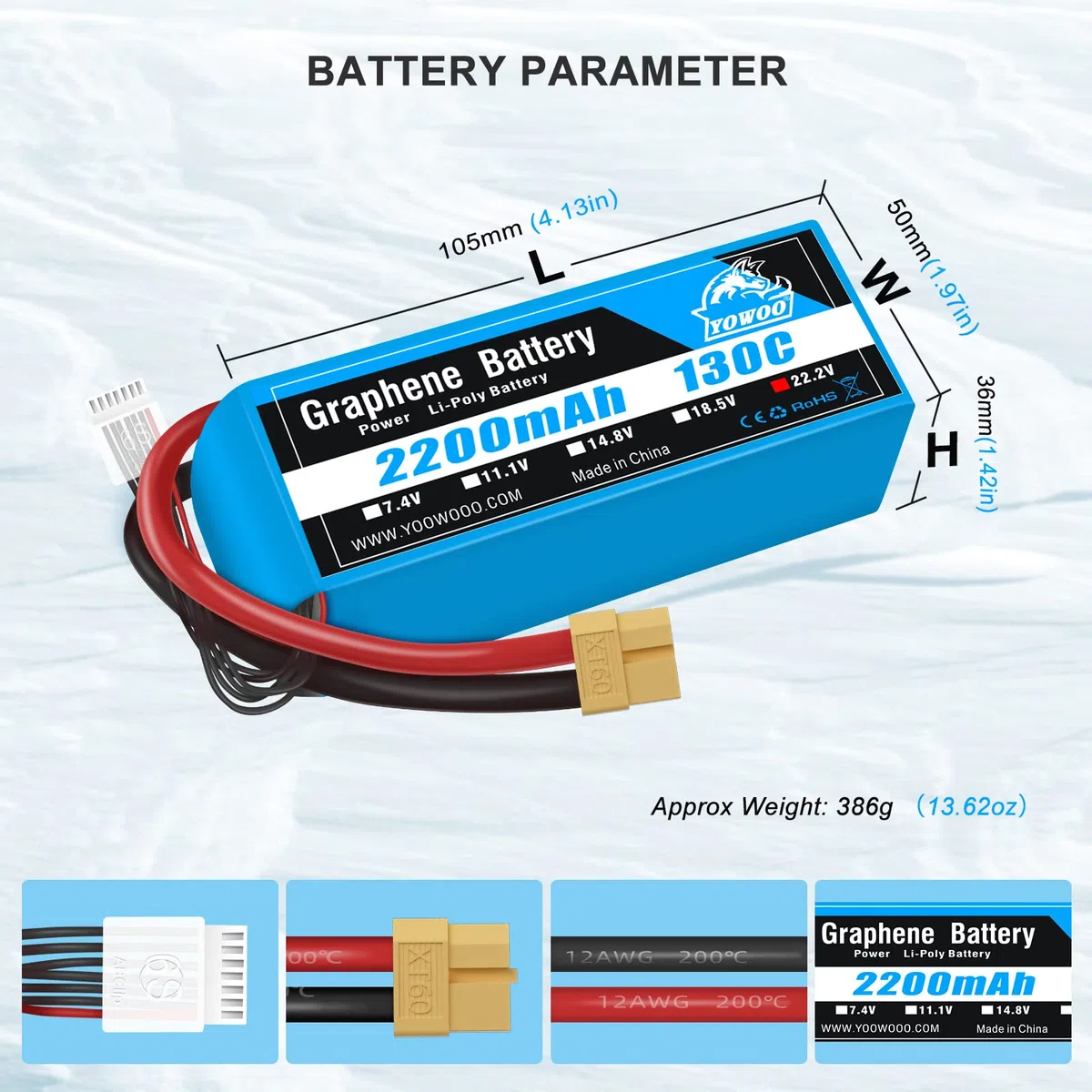 Yowoo 2pcs 6s Lipo Batteria 22.2V 2200mAh 130C con XT60 Connettore Grafene Batteria per RC Evader BX Auto RC Truck RC Truggy RC Airplane UAV Drone FPV