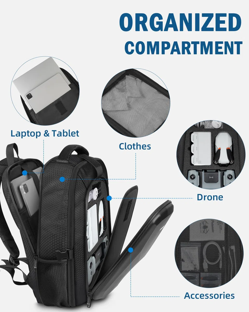 PEKREWS Atom 2 Case, zaino di grande capacità per Potensic Atom 2/SE/3-Axis/LT, borsa espandibile da viaggio per laptop da 15,6 pollici e Fly More Combo, custodia impermeabile per accessori per droni