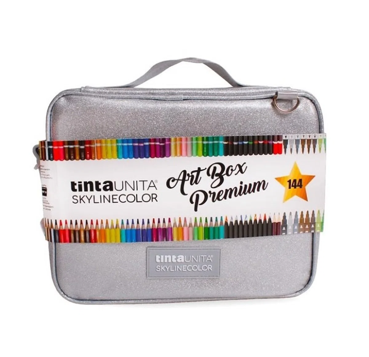 Borsa Valigetta Tracolla Art Box Premium Grigio Glitter con Pastelli in Legno MINA 4.2-144 colori con 2 colori Limited Edition by Pool Over con omaggio penna pailettes 6 penne in 1