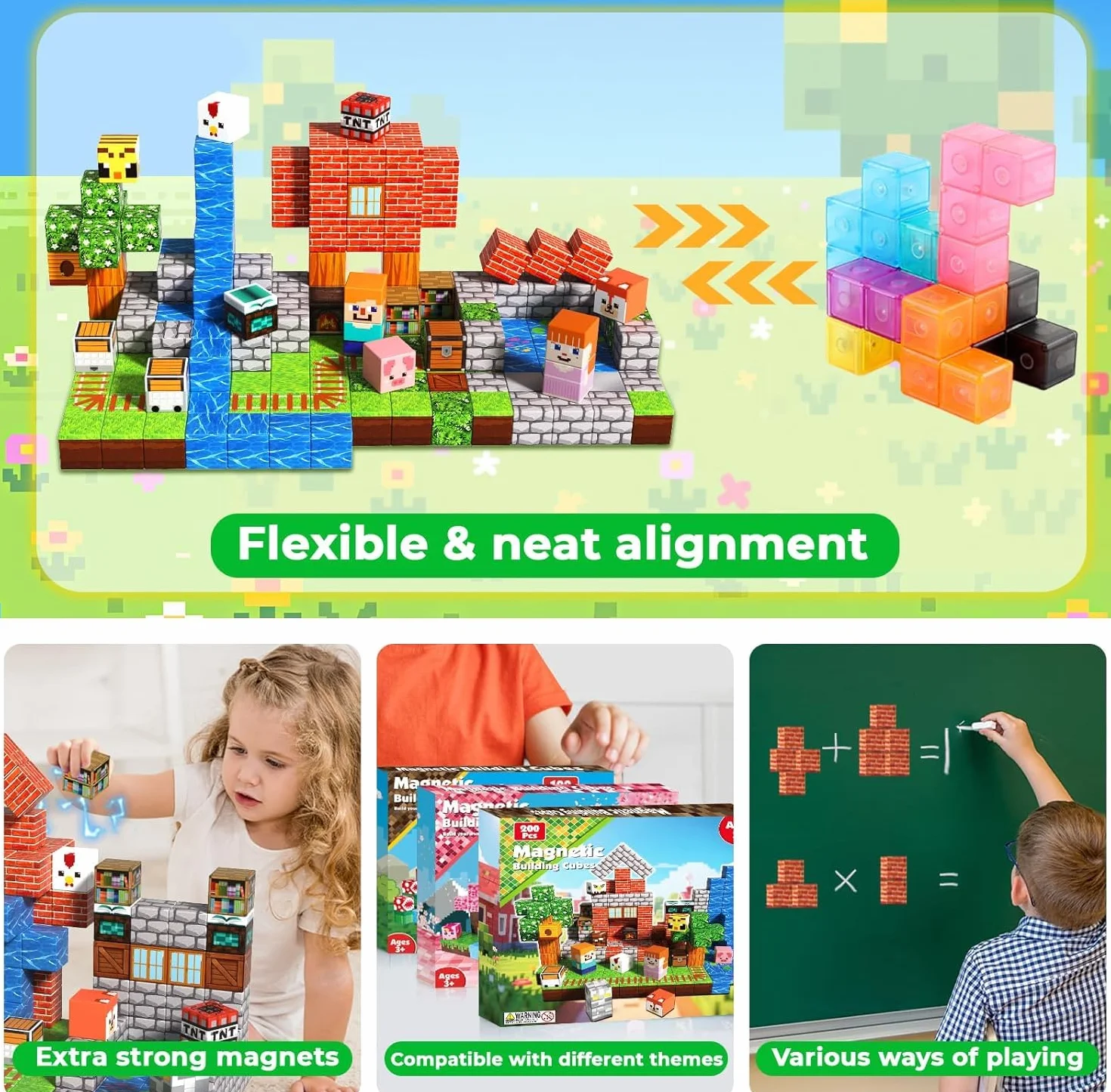 Goody King Costruzioni Magnetiche per Bambini 200 Pezzi - Blocchi Magnetici con Tema Prateria - Animali e fiumi - Magnetic Building Blocks Giocattoli Montessori - Regali STEM per bambini 3-9 Anni