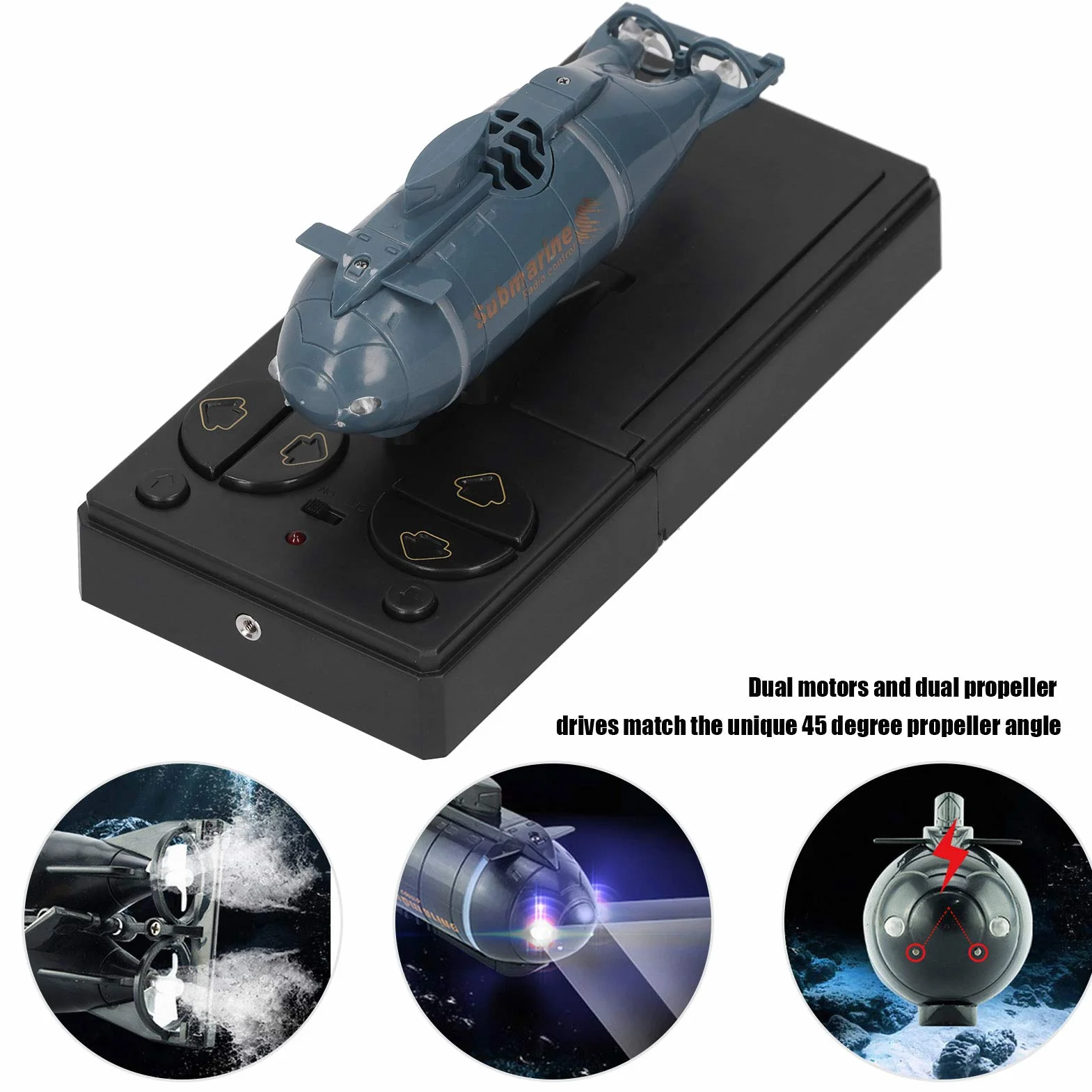 Drfeify Mini Sottomarino Elettrico, 2.4G Wireless 6 Canali RC Sottomarino Impermeabile Mini Barca da Immersione Elettrica Giocattolo per Bambini(Blu)