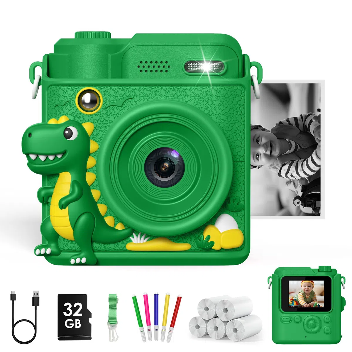 Gofunly Macchina Fotografica Bambini Istantanea, Fotocamera Istantanea 1080P HD Schermo per Bambini con 32GB Scheda, Fotocamera Digitale Regalo per Ragazze Ragazzi da 3-12 Anni