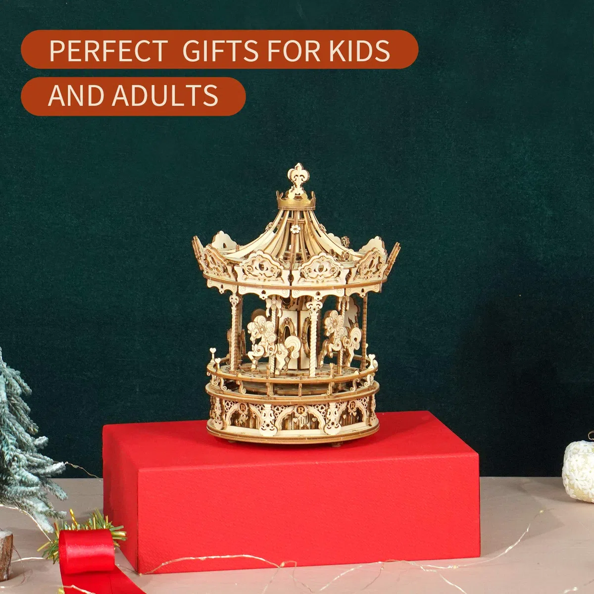 ROKR Puzzle 3D di Legno Carosello Rotante Musica Modellismo da Costruire Adulti Bambini Auto-Assemblante